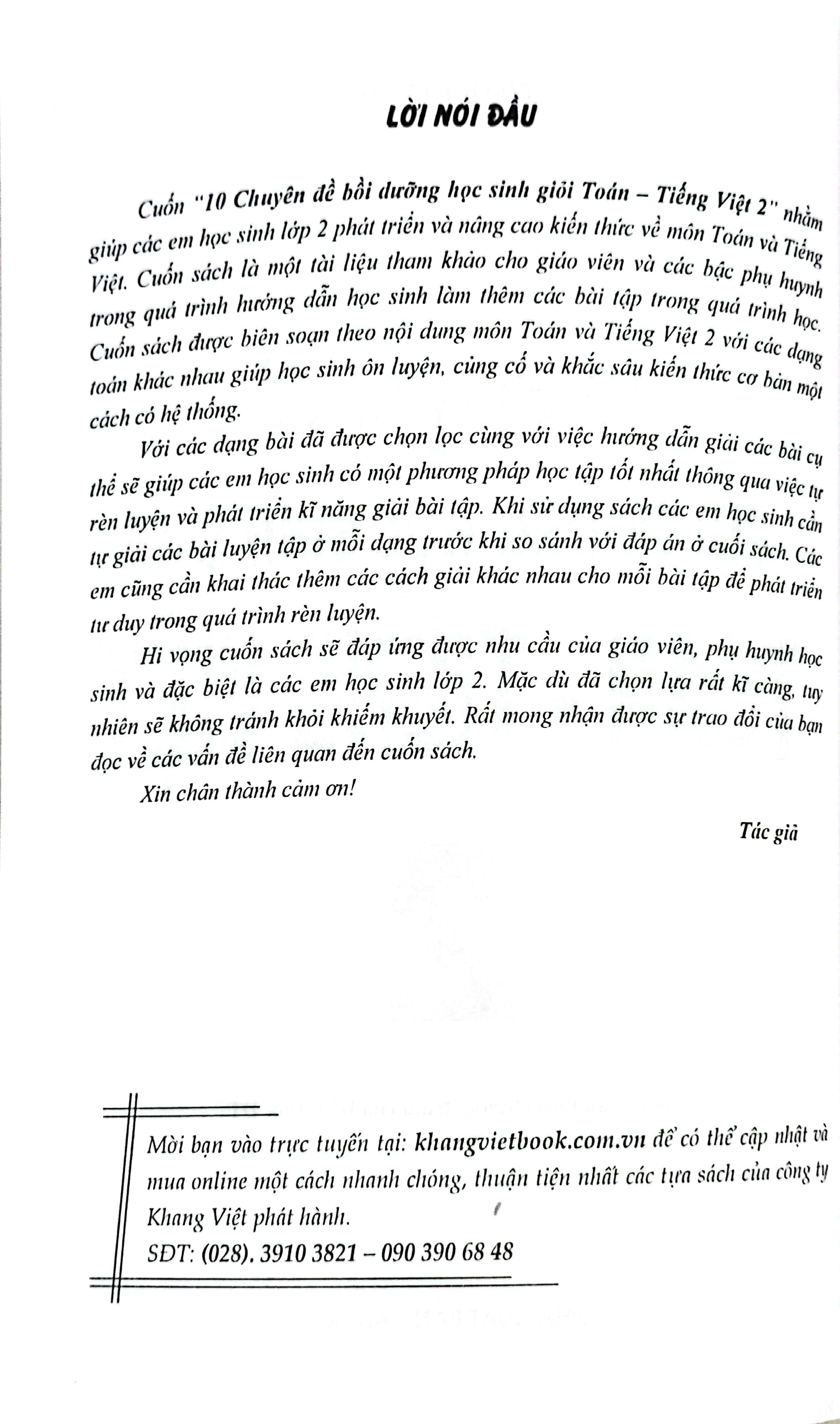 10 chuyên đề bồi dưỡng học sinh giỏi toán - tiếng việt 2