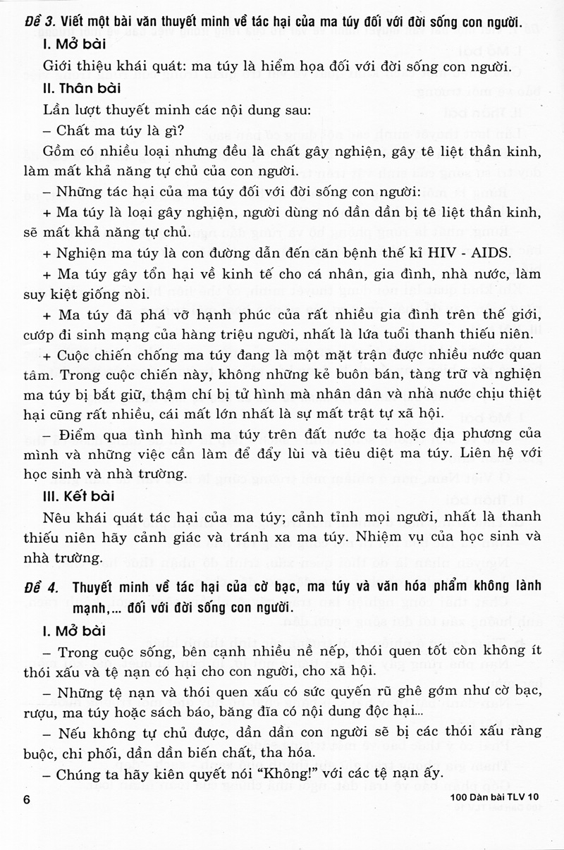 100 dàn bài chi tiết làm văn lớp 10