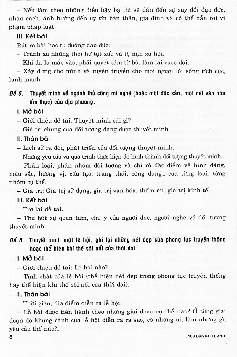 100 dàn bài chi tiết làm văn lớp 10