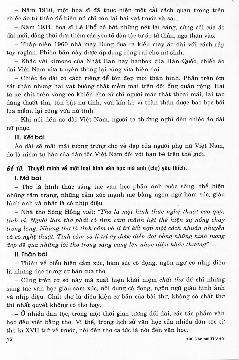100 dàn bài chi tiết làm văn lớp 10