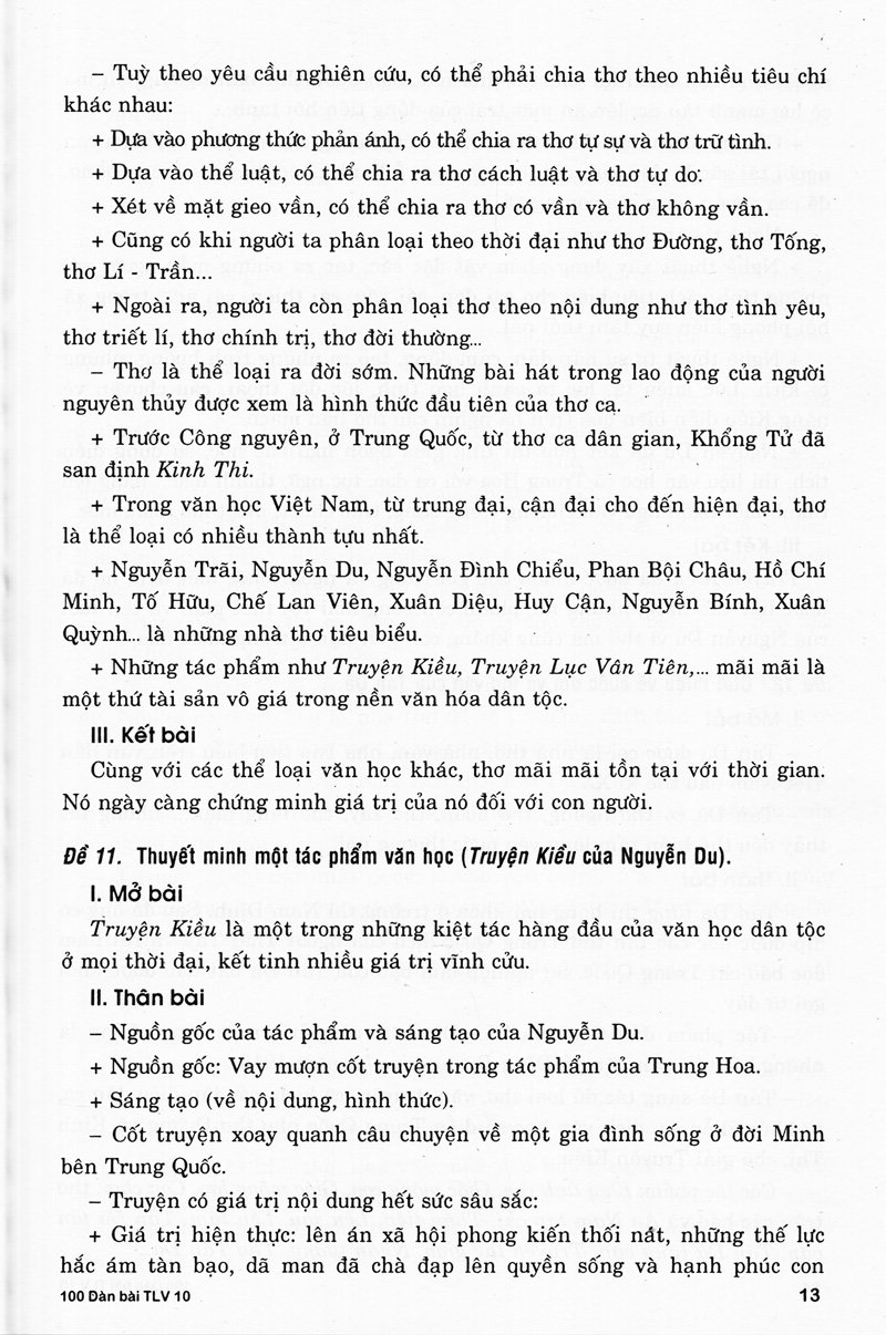 100 dàn bài chi tiết làm văn lớp 10