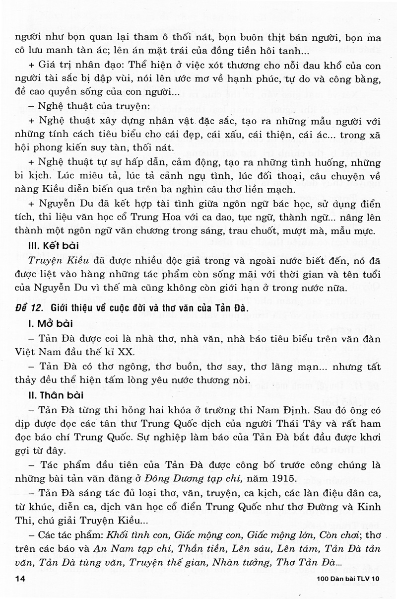 100 dàn bài chi tiết làm văn lớp 10