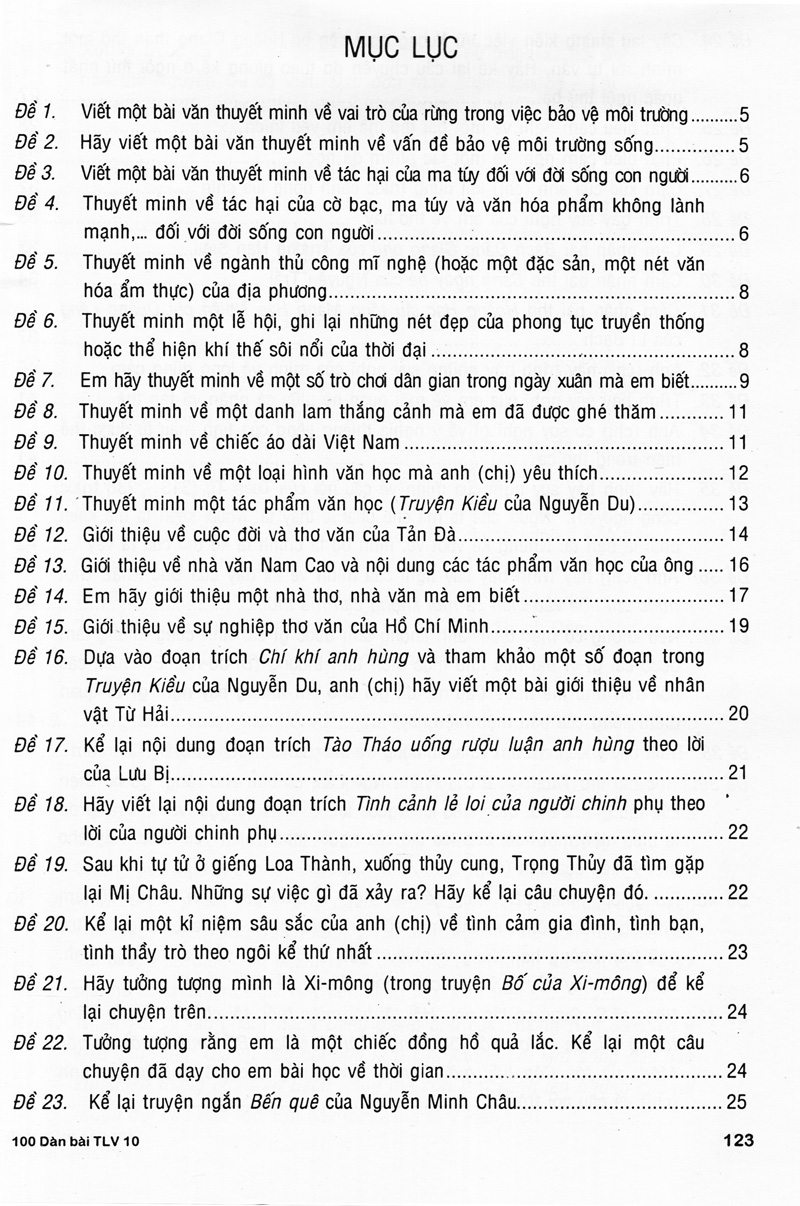 100 dàn bài chi tiết làm văn lớp 10