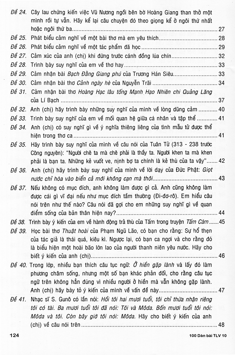 100 dàn bài chi tiết làm văn lớp 10