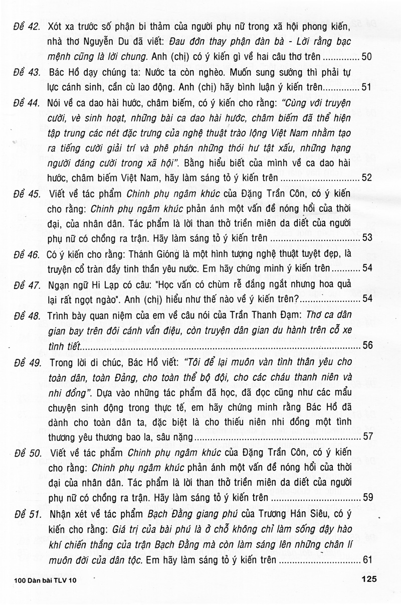 100 dàn bài chi tiết làm văn lớp 10