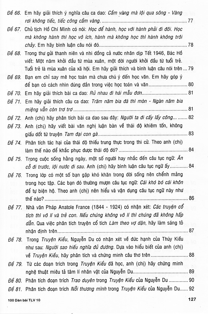 100 dàn bài chi tiết làm văn lớp 10