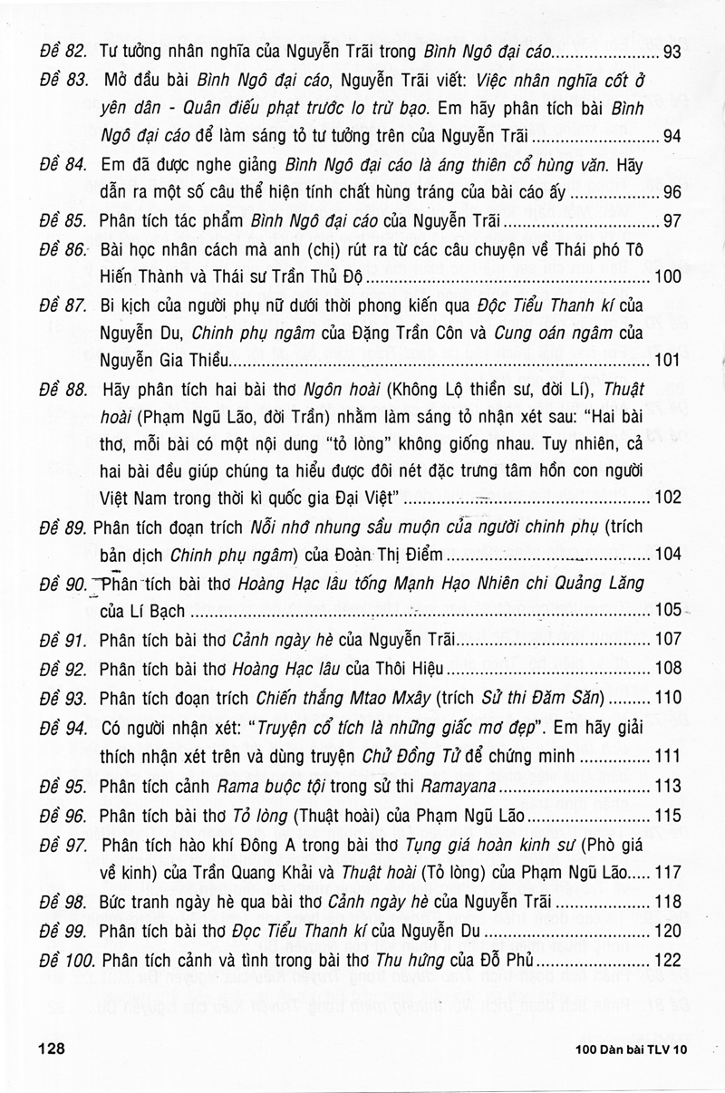 100 dàn bài chi tiết làm văn lớp 10