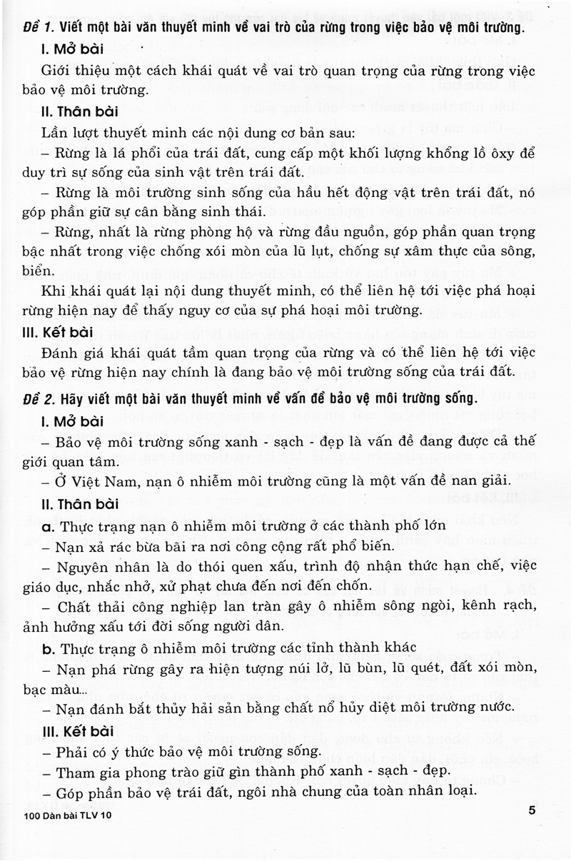 100 dàn bài chi tiết làm văn lớp 10