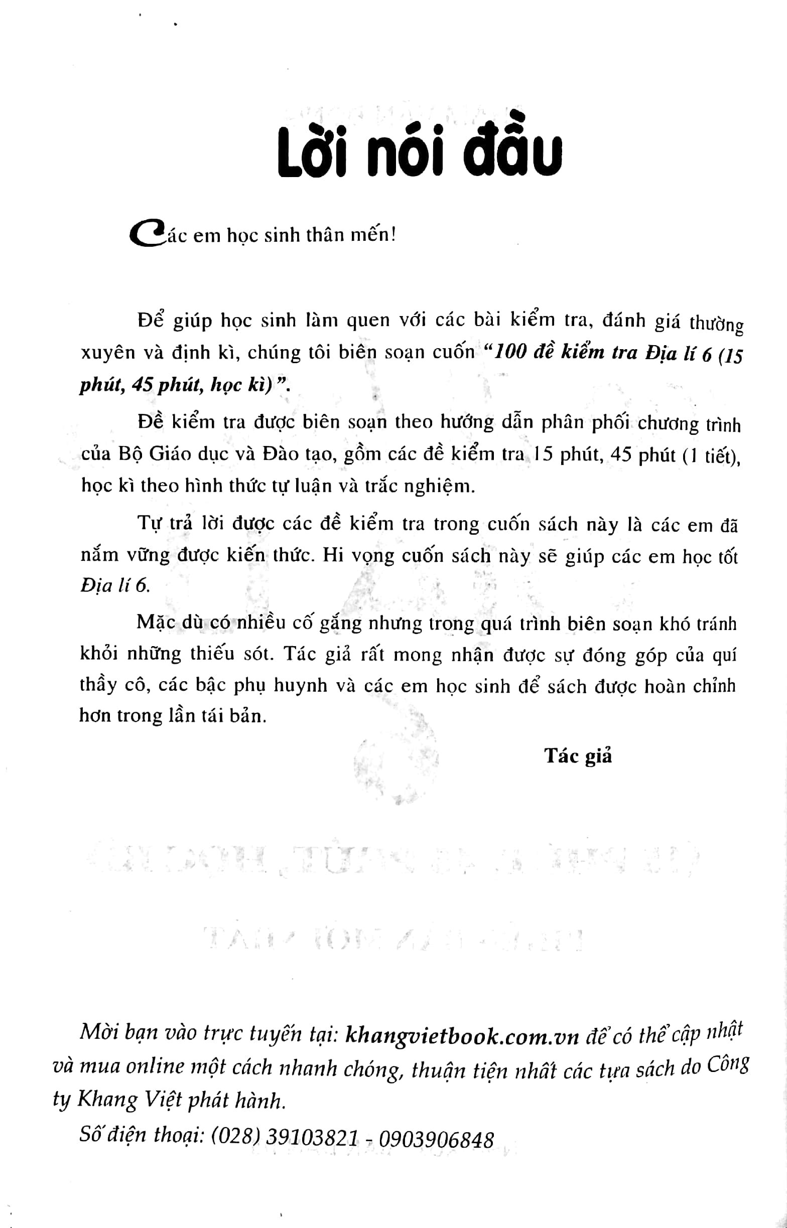 100 đề kiểm tra địa lí 6 (15 phút - 45 phút - học kì)