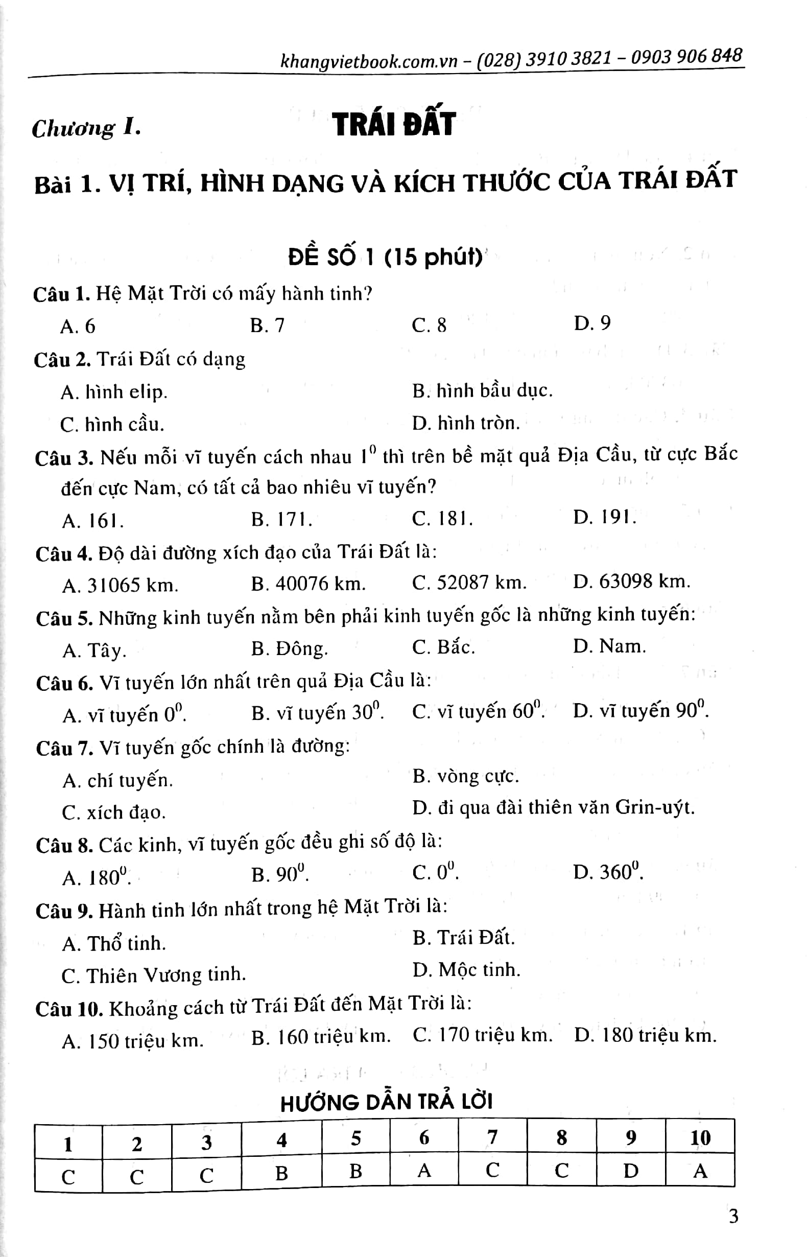 100 đề kiểm tra địa lí 6 (15 phút - 45 phút - học kì)