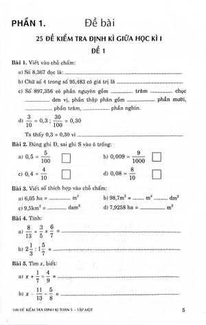 100 đề kiểm tra định kì toán 5 - tập 1 (theo chương trình gdpt mới)