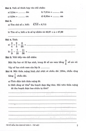 100 đề kiểm tra định kì toán 5 - tập 1 (theo chương trình gdpt mới)
