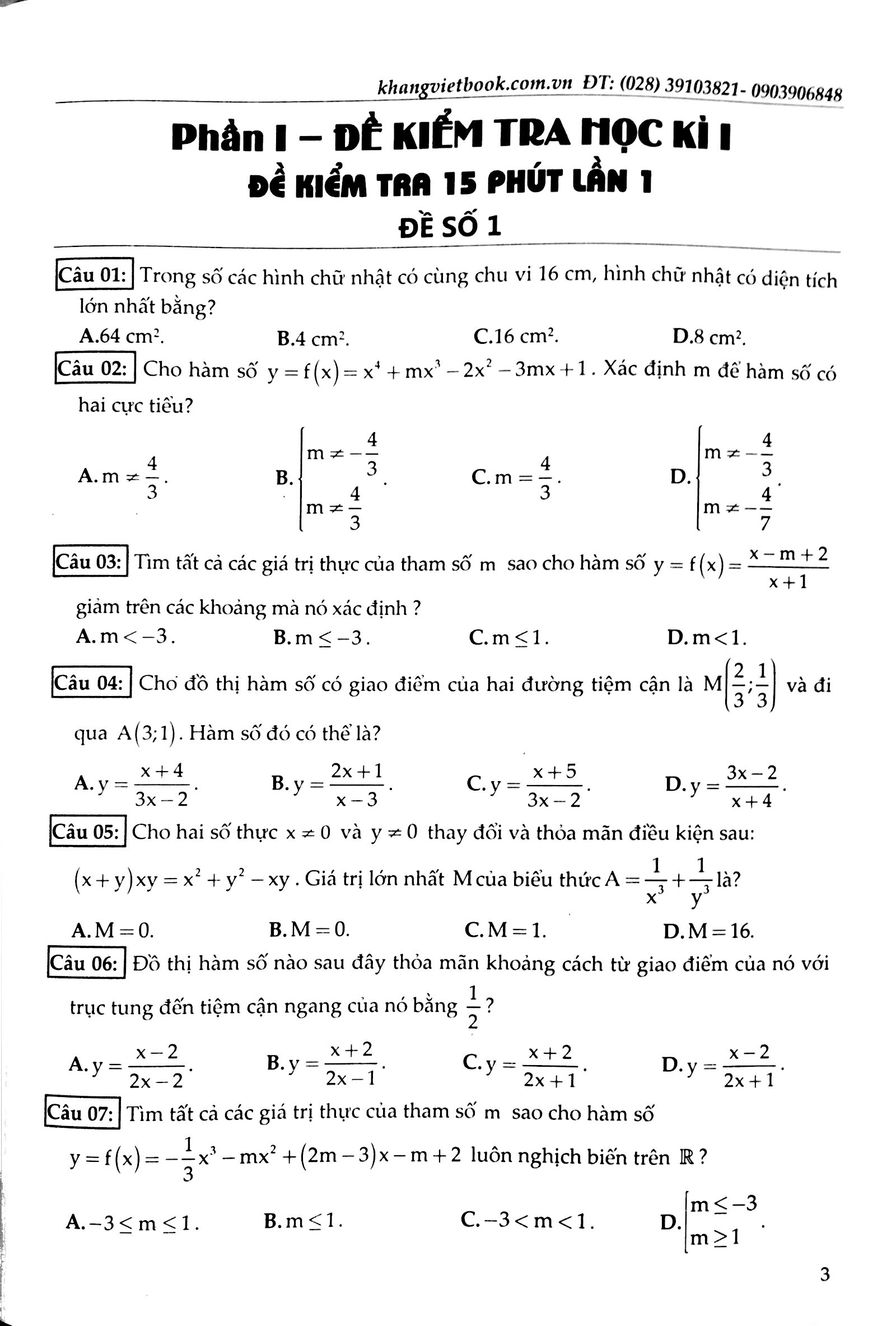100 đề kiểm tra định kì trắc nghiệm toán 12