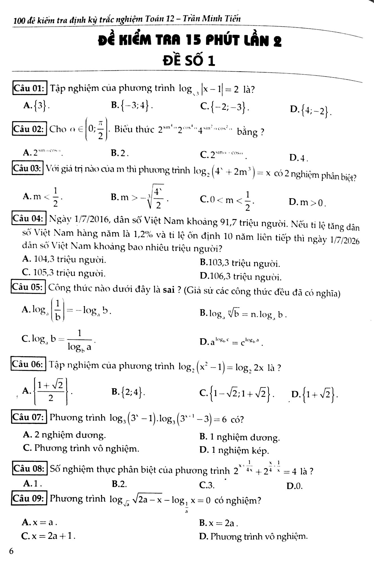 100 đề kiểm tra định kì trắc nghiệm toán 12