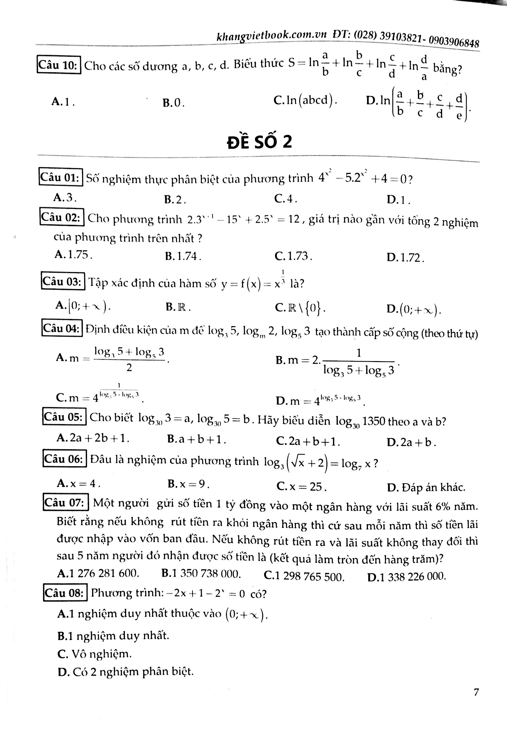 100 đề kiểm tra định kì trắc nghiệm toán 12