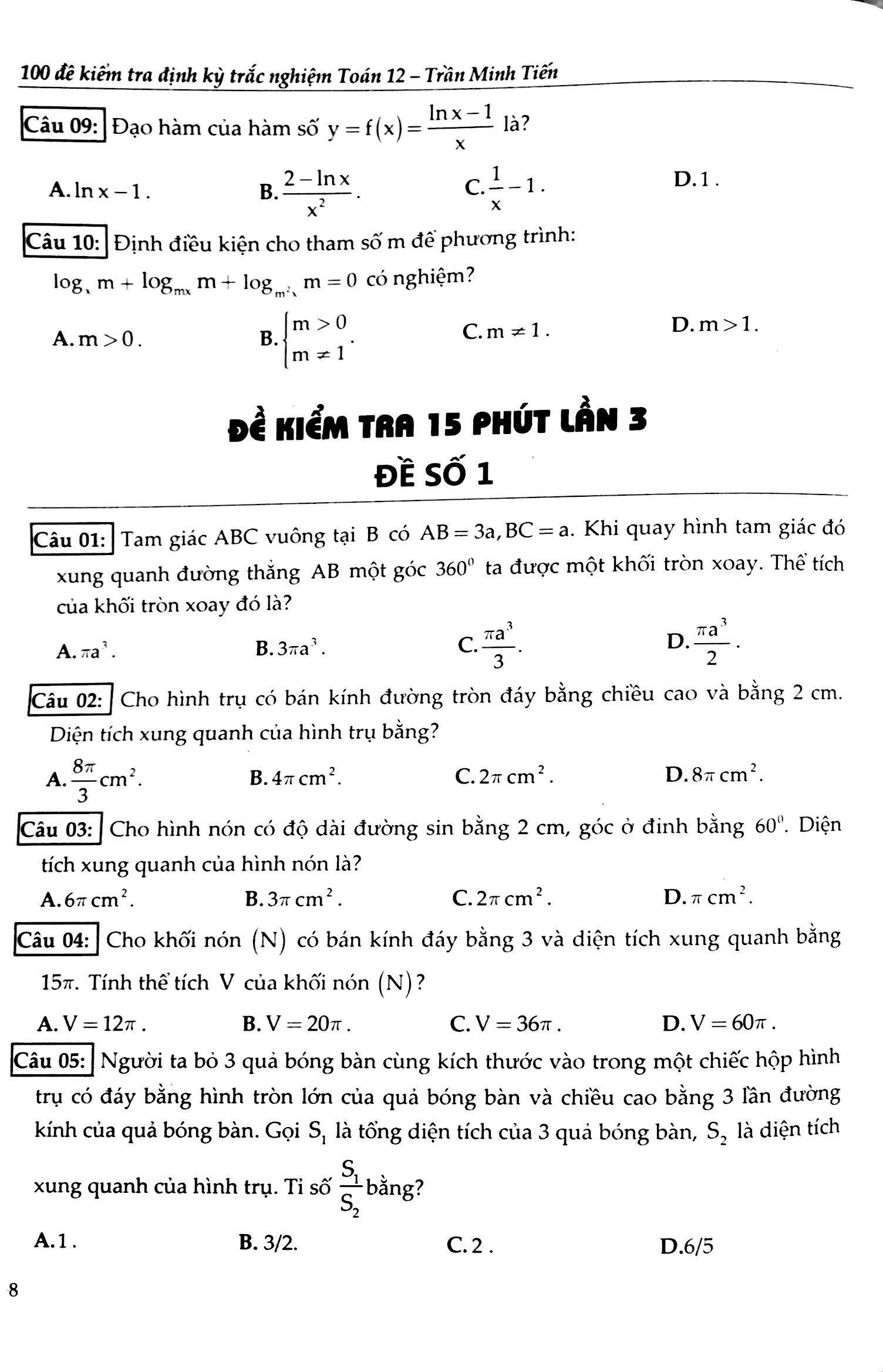 100 đề kiểm tra định kì trắc nghiệm toán 12