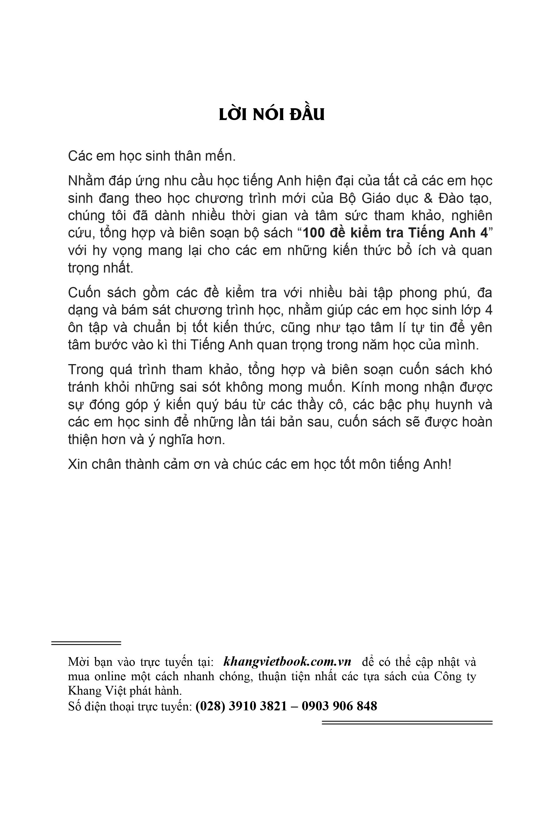 100 đề kiểm tra tiếng anh 4