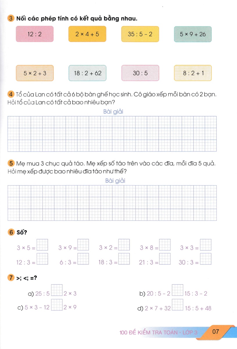 100 đề kiểm tra toán 3