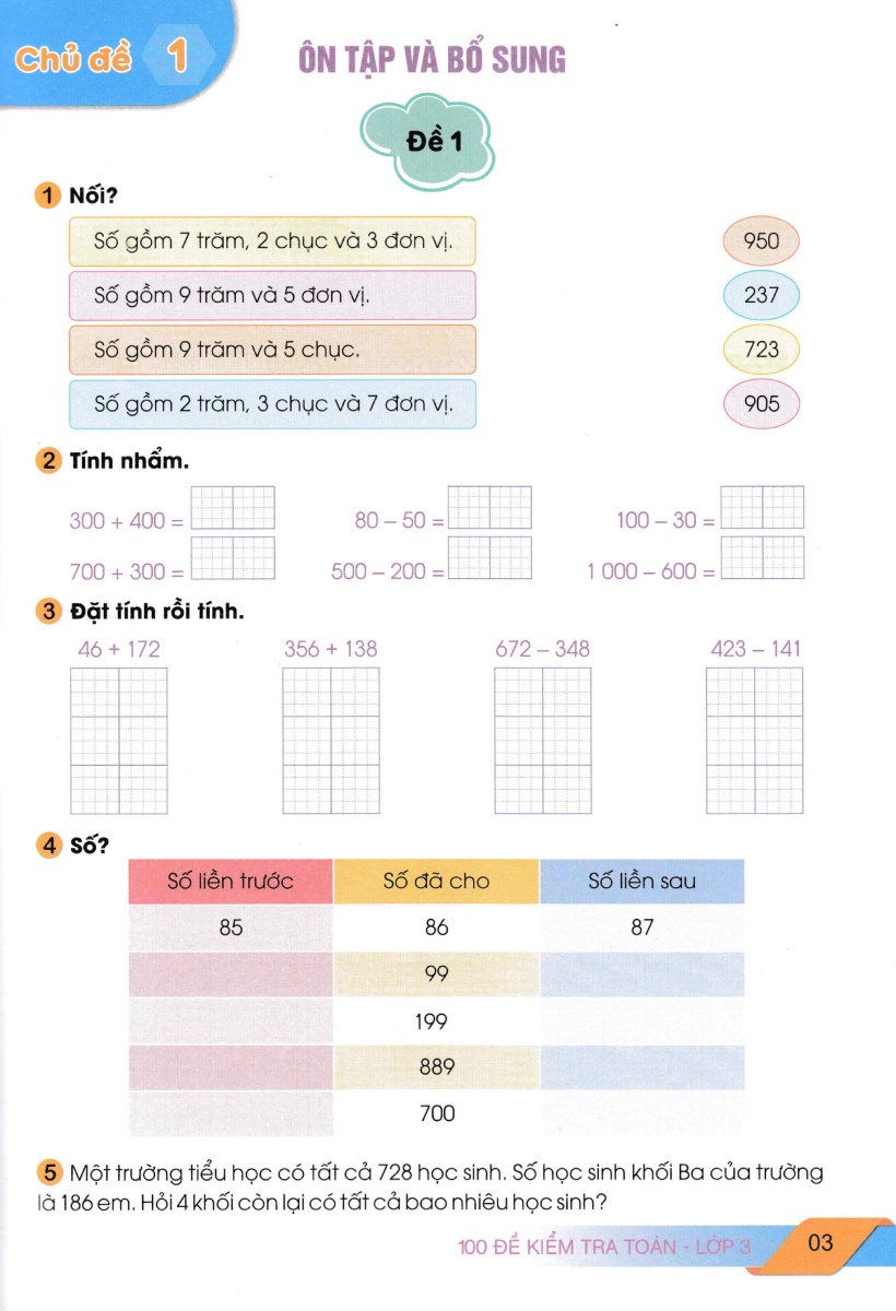 100 đề kiểm tra toán 3