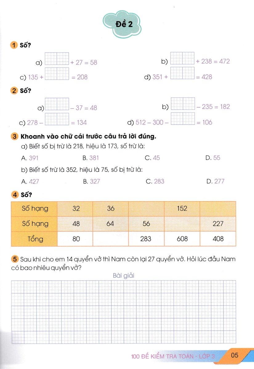 100 đề kiểm tra toán 3