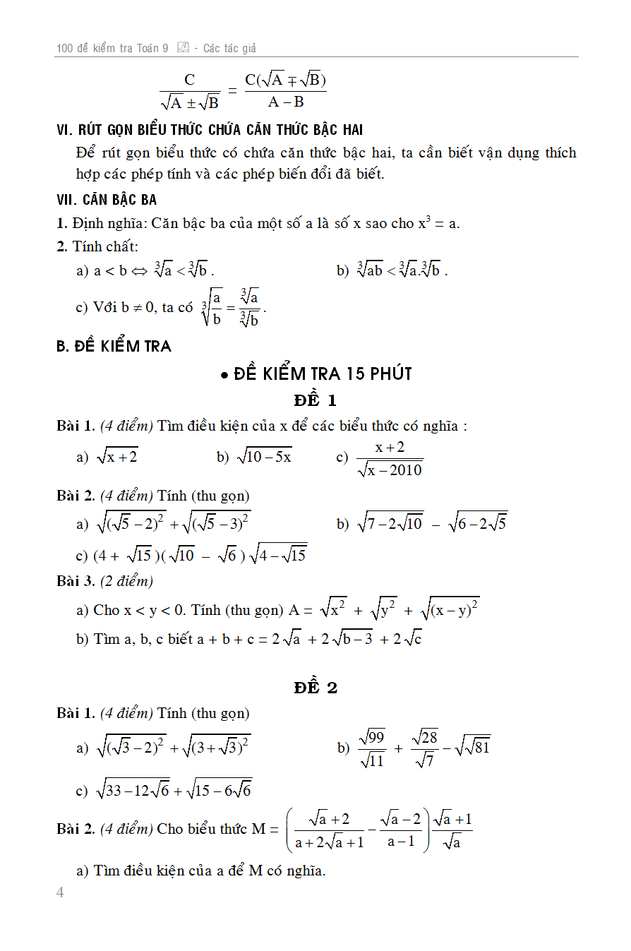 100 đề kiểm tra toán 9