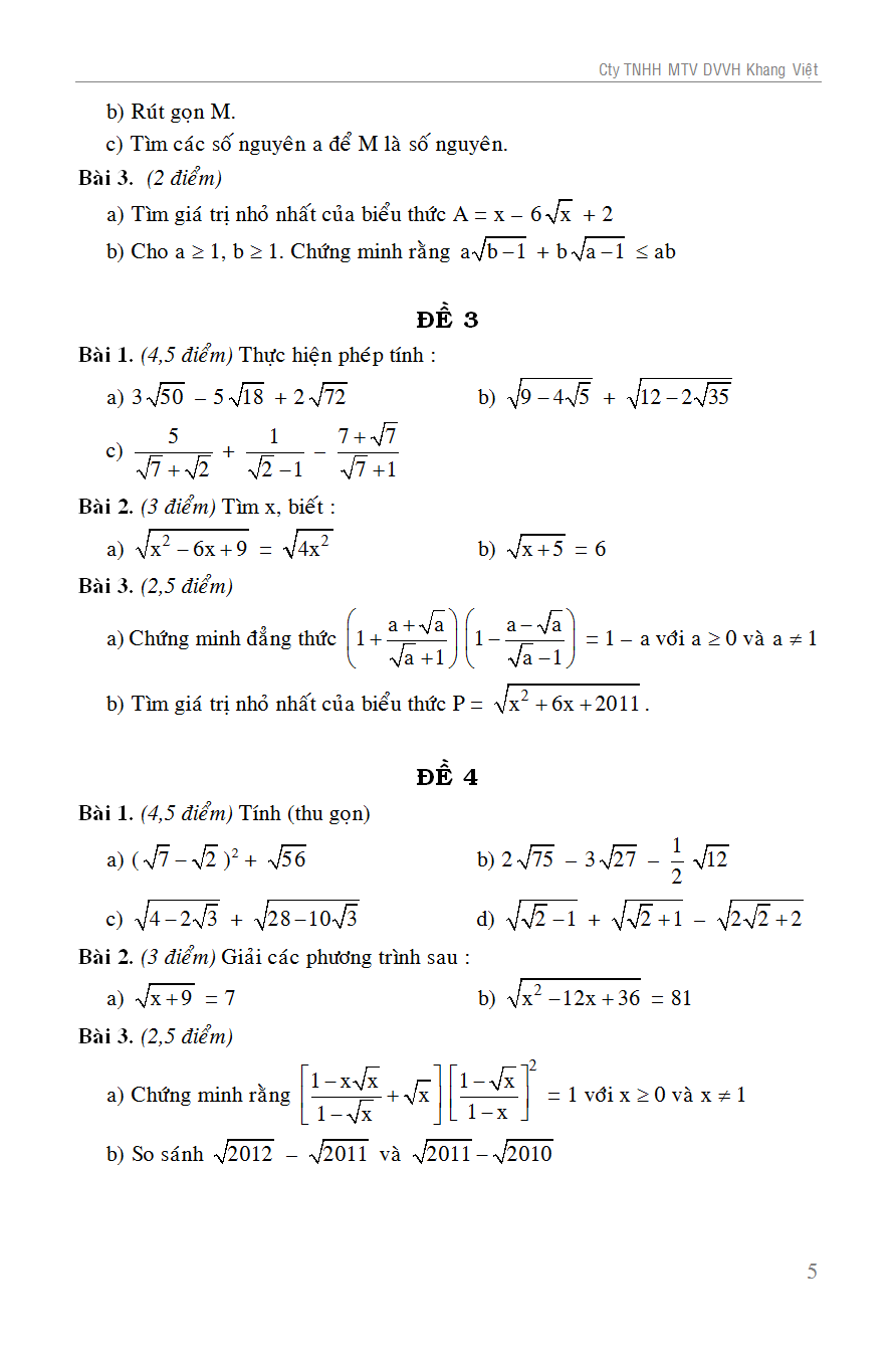 100 đề kiểm tra toán 9
