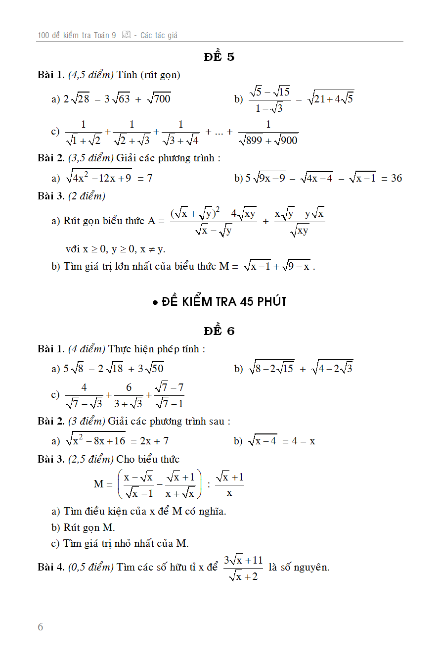 100 đề kiểm tra toán 9