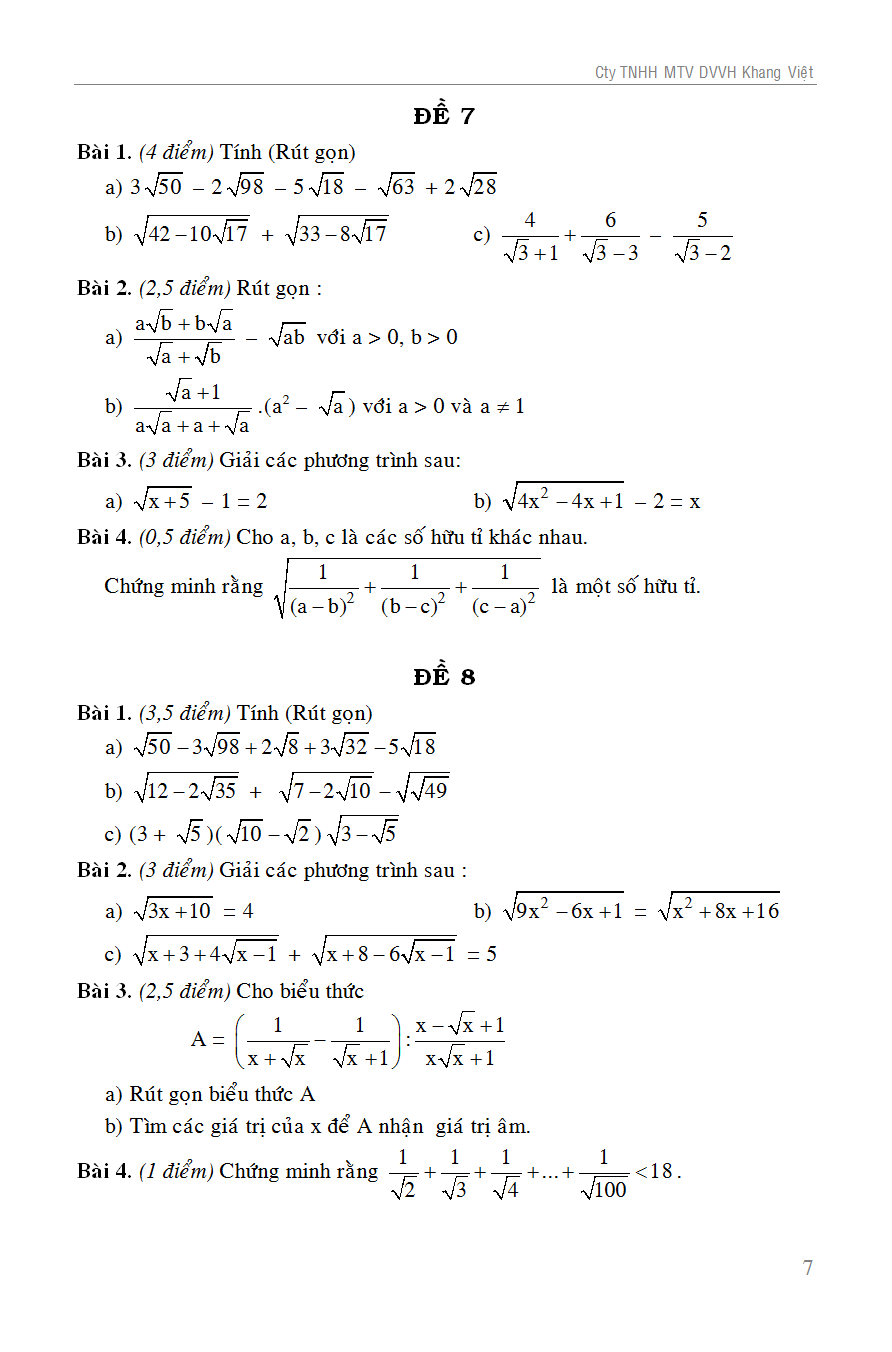 100 đề kiểm tra toán 9