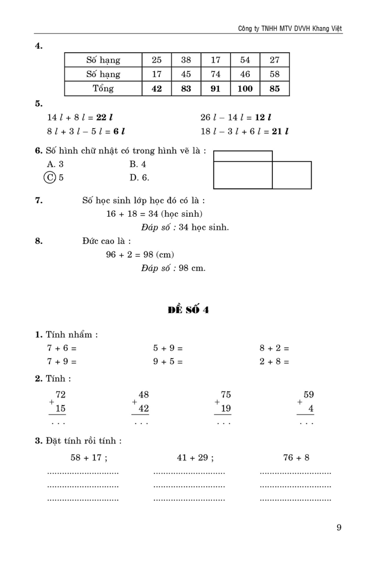 100 đề kiểm tra toán giúp em đạt điểm 10 môn toán 2