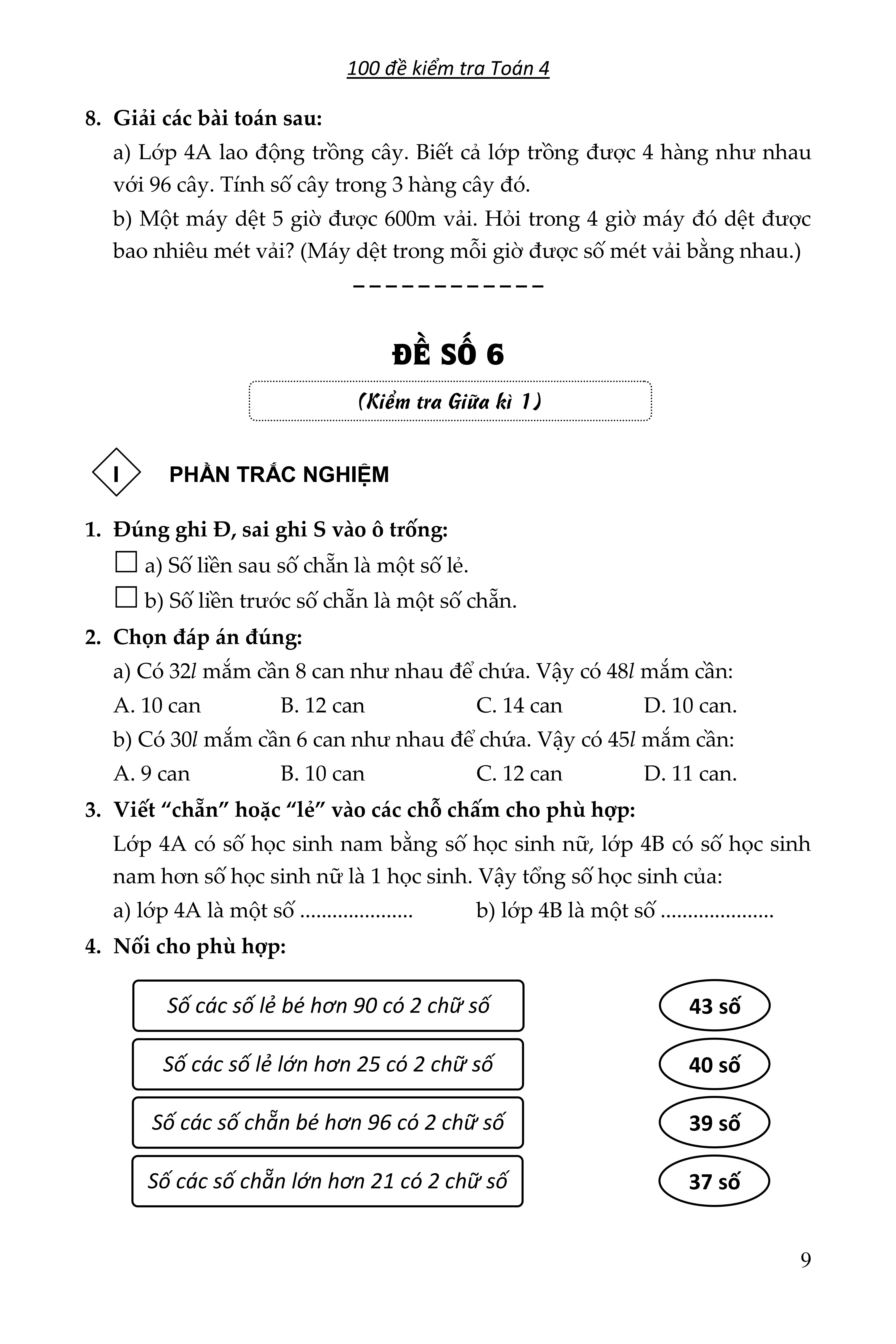 100 đề kiểm tra toán giúp em đạt điểm 10 môn toán 4