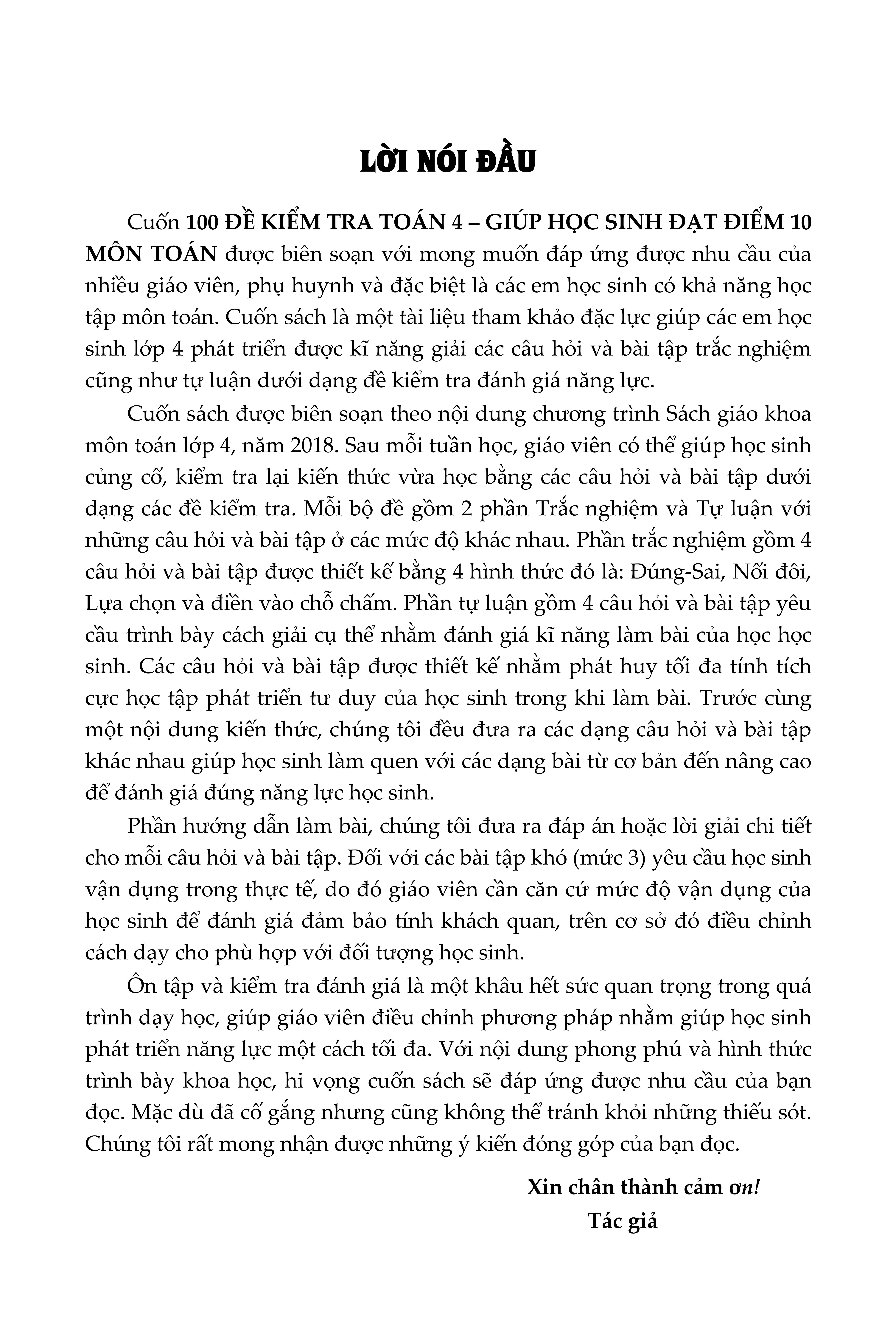 100 đề kiểm tra toán giúp em đạt điểm 10 môn toán 4