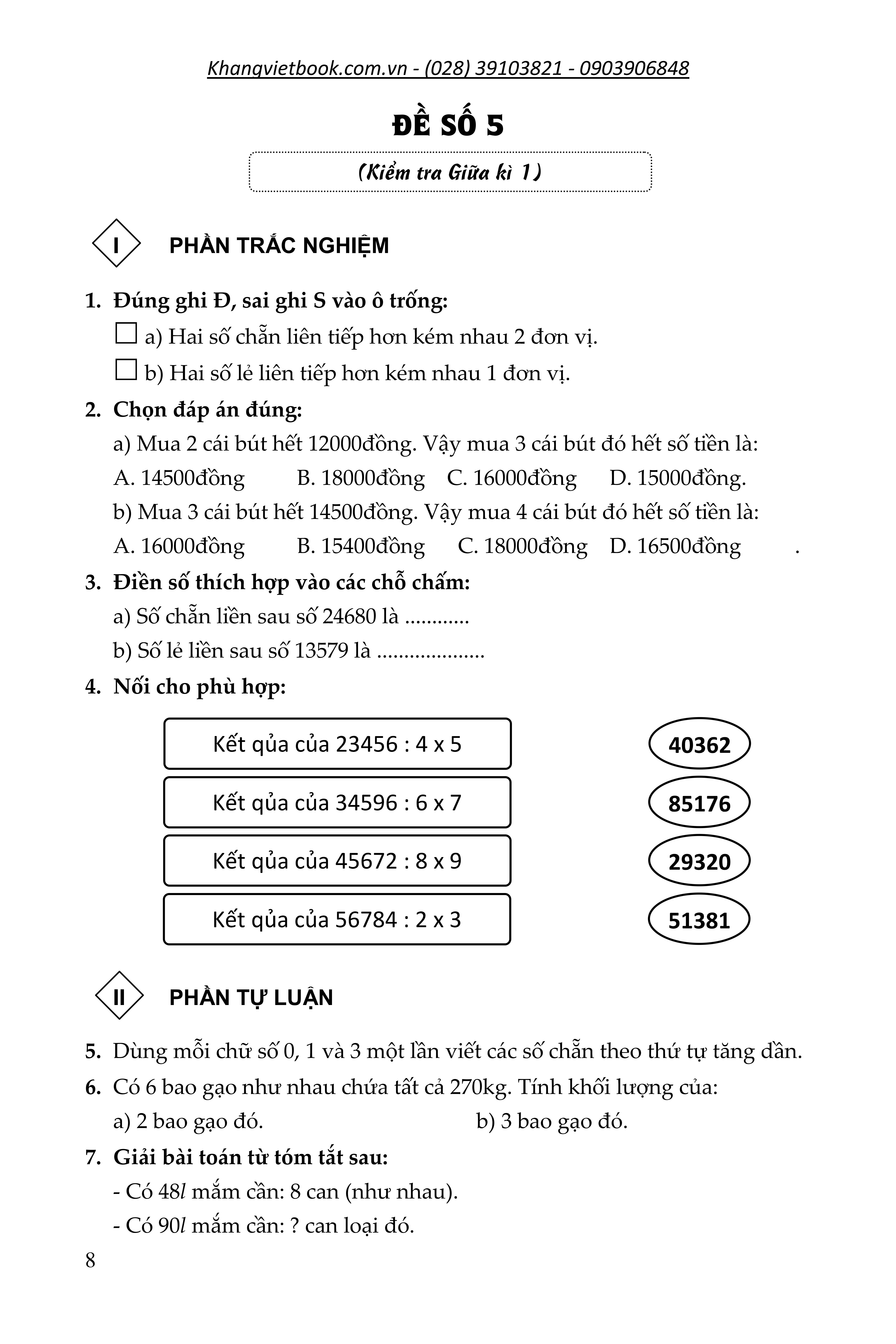100 đề kiểm tra toán giúp em đạt điểm 10 môn toán 4