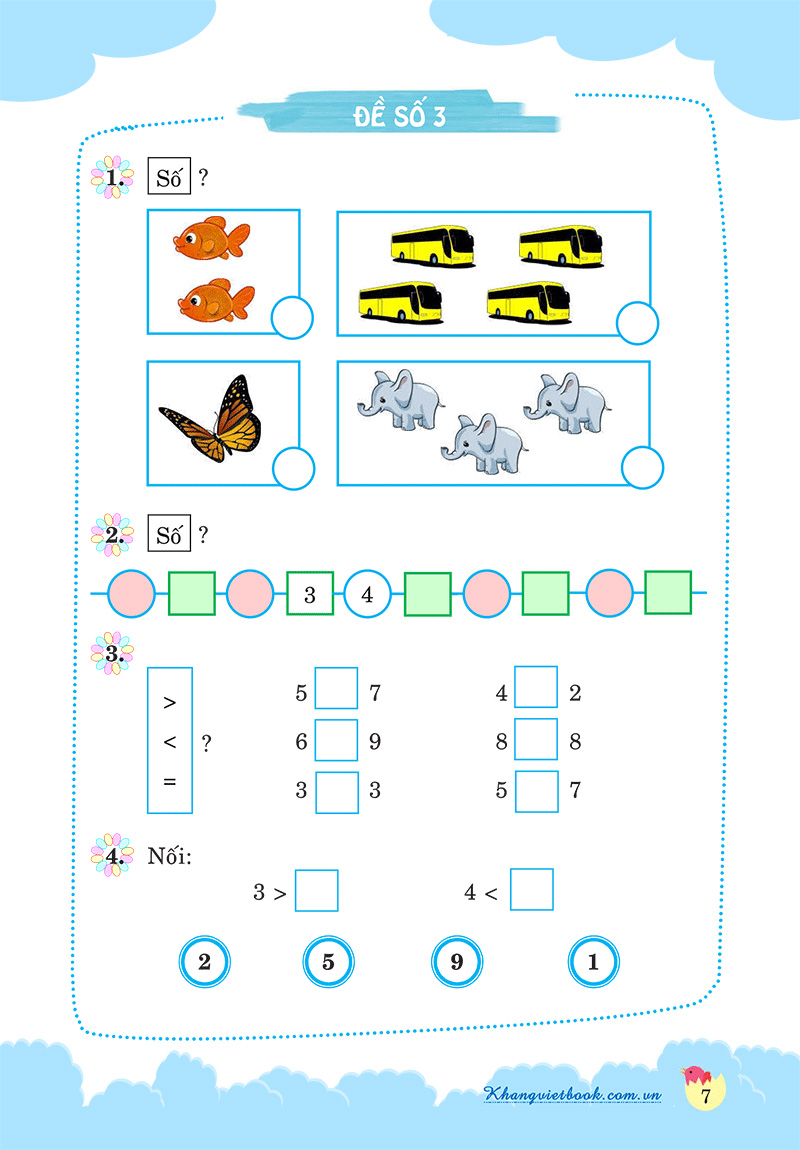 100 đề kiểm tra toán lớp 1
