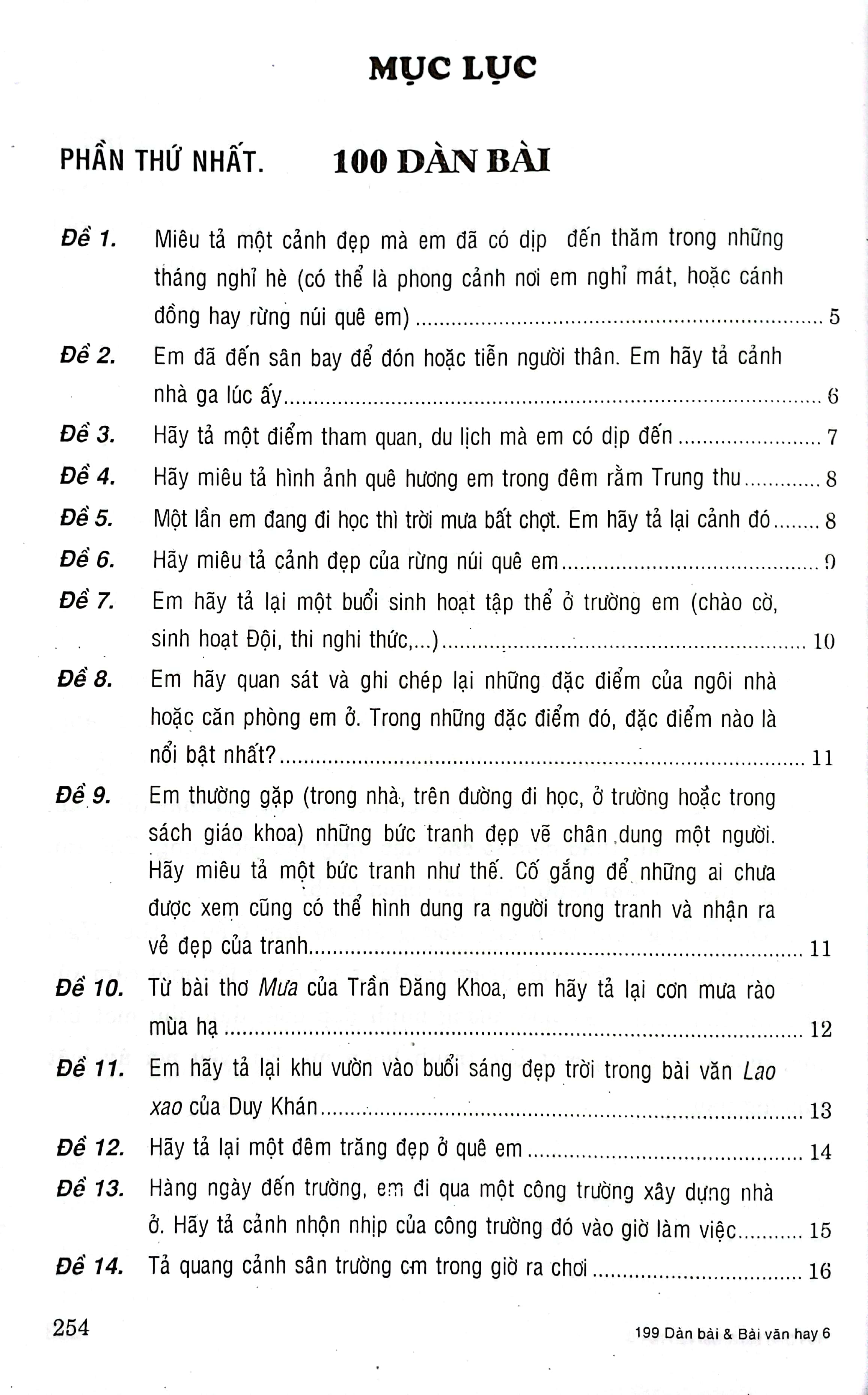 199 dàn bài và bài văn hay 6 (biên soạn theo chương trình gdpt mới)