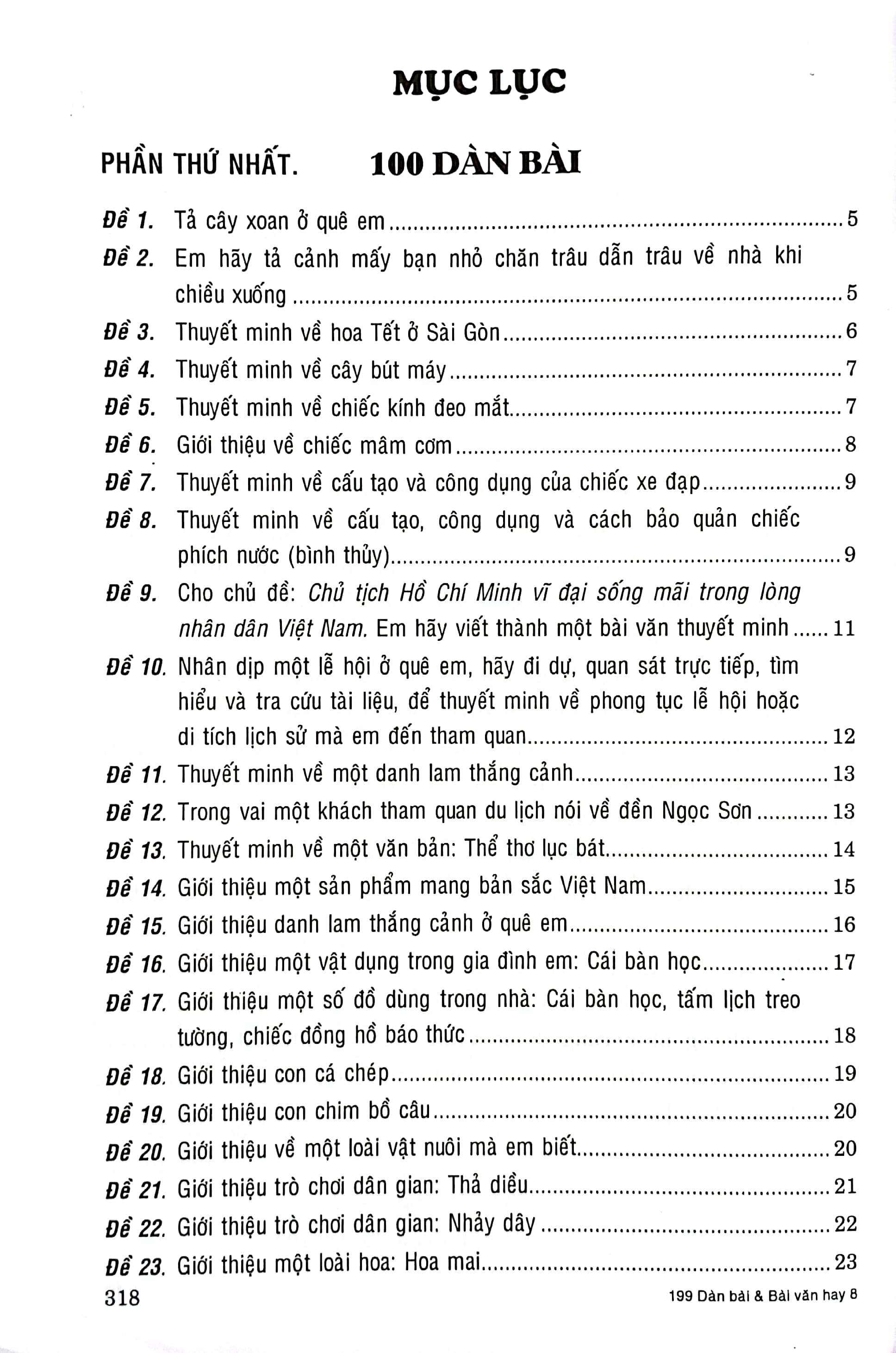 199 dàn bài và bài văn hay 8