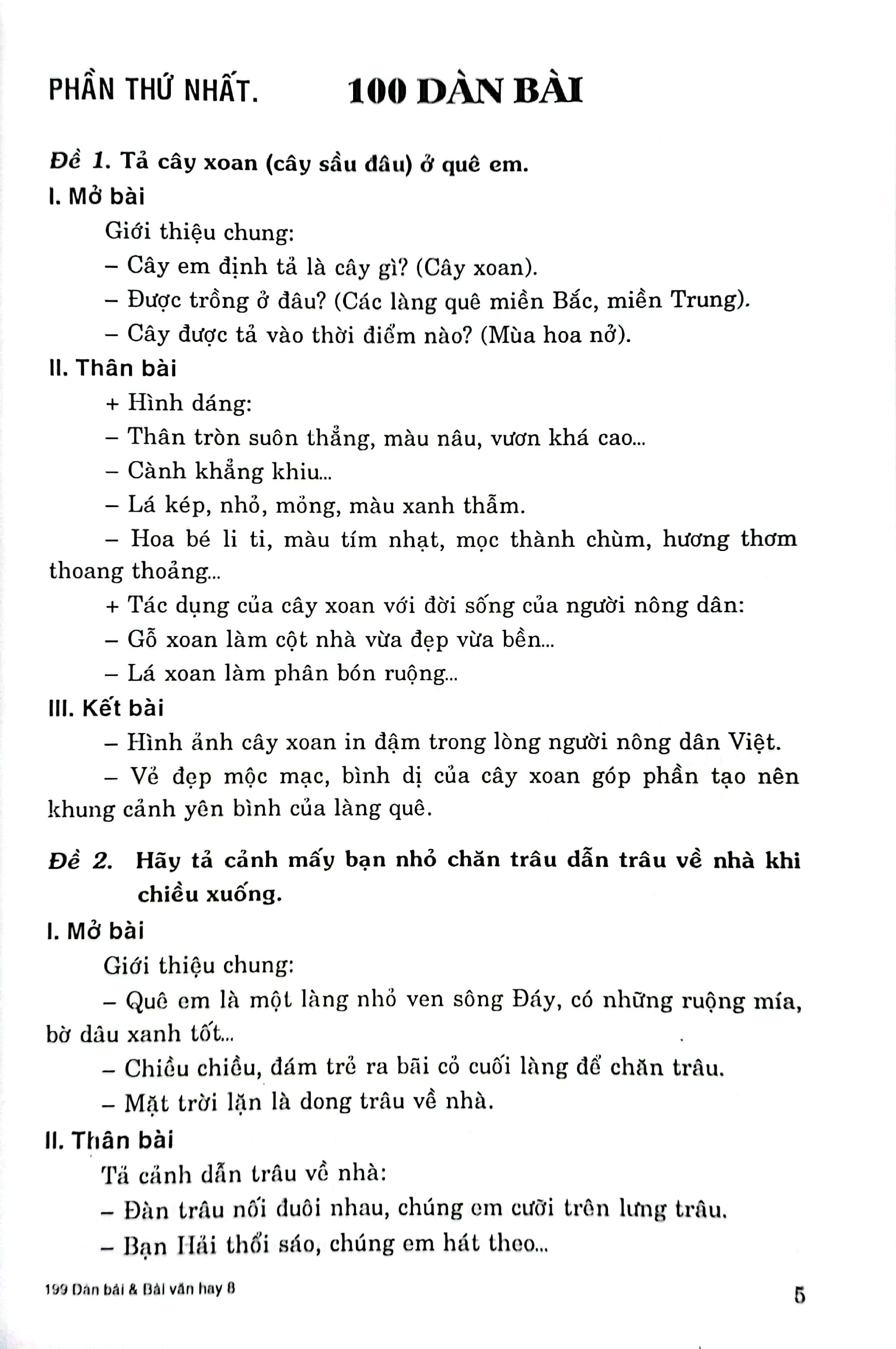 199 dàn bài và bài văn hay 8