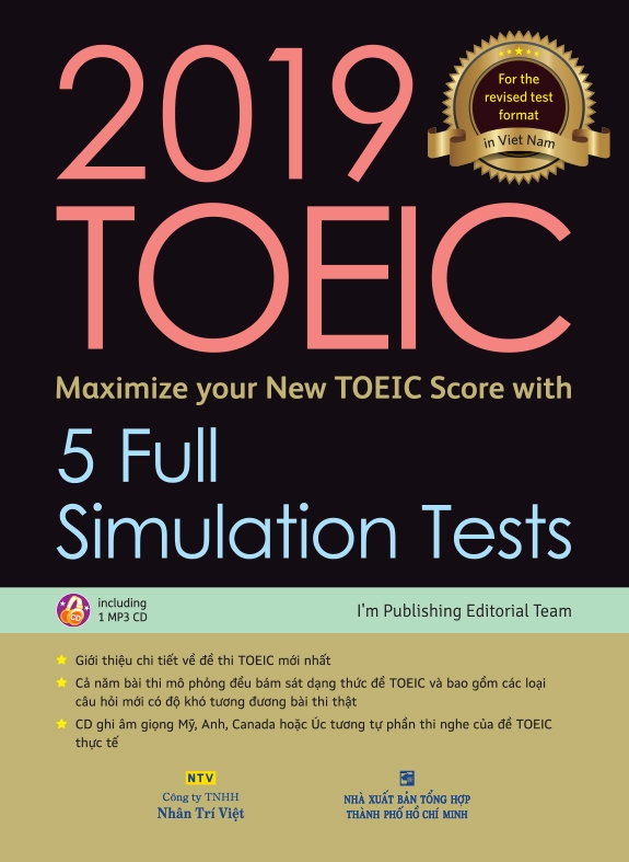 2019 toeic - 5 full simulation tests (bao gồm sách, scripts & answer key và đĩa mp3)