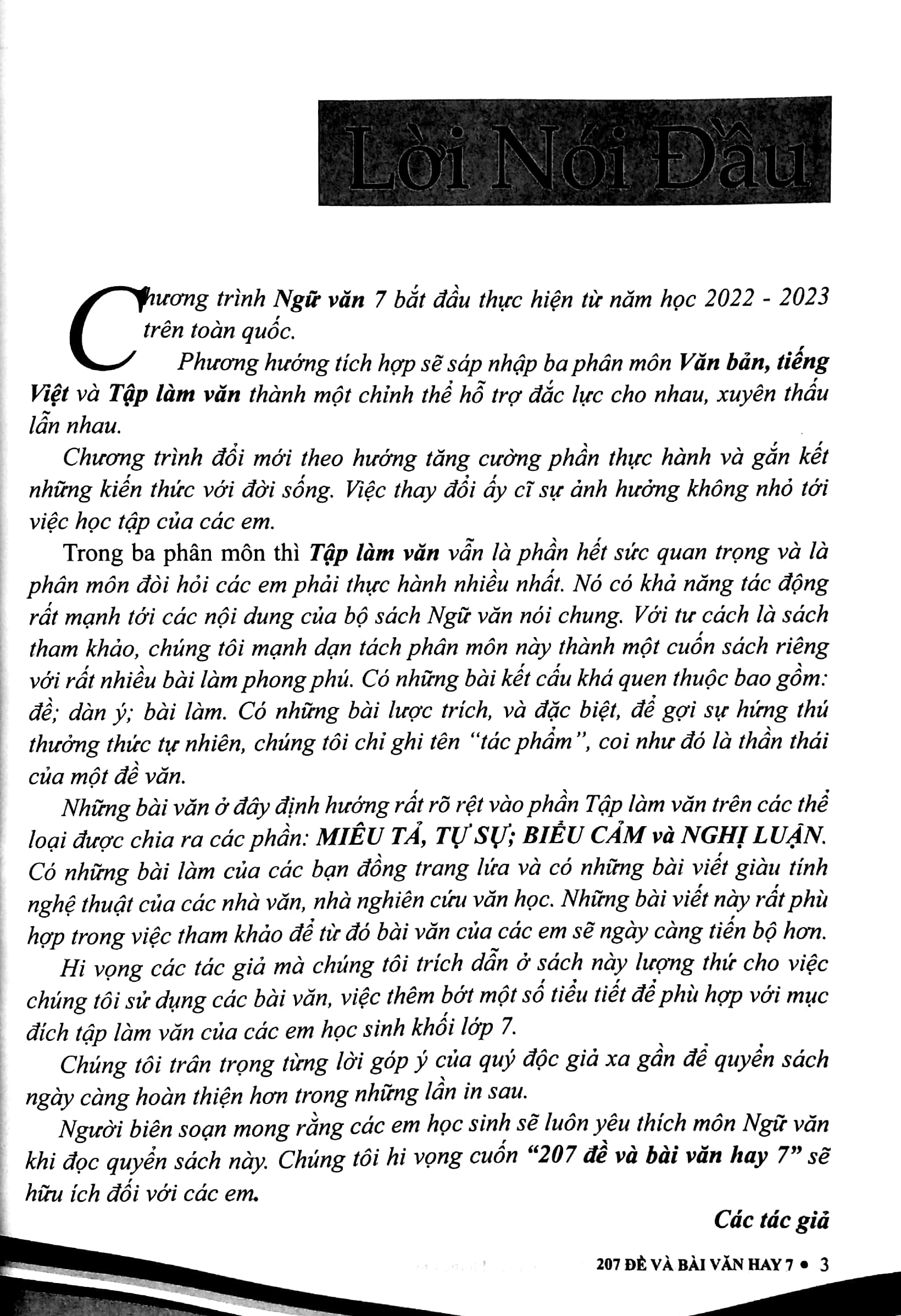 207 để và bài văn hay 7 (theo chương trình gdpt mới - dùng chung cho 3 bộ sách)