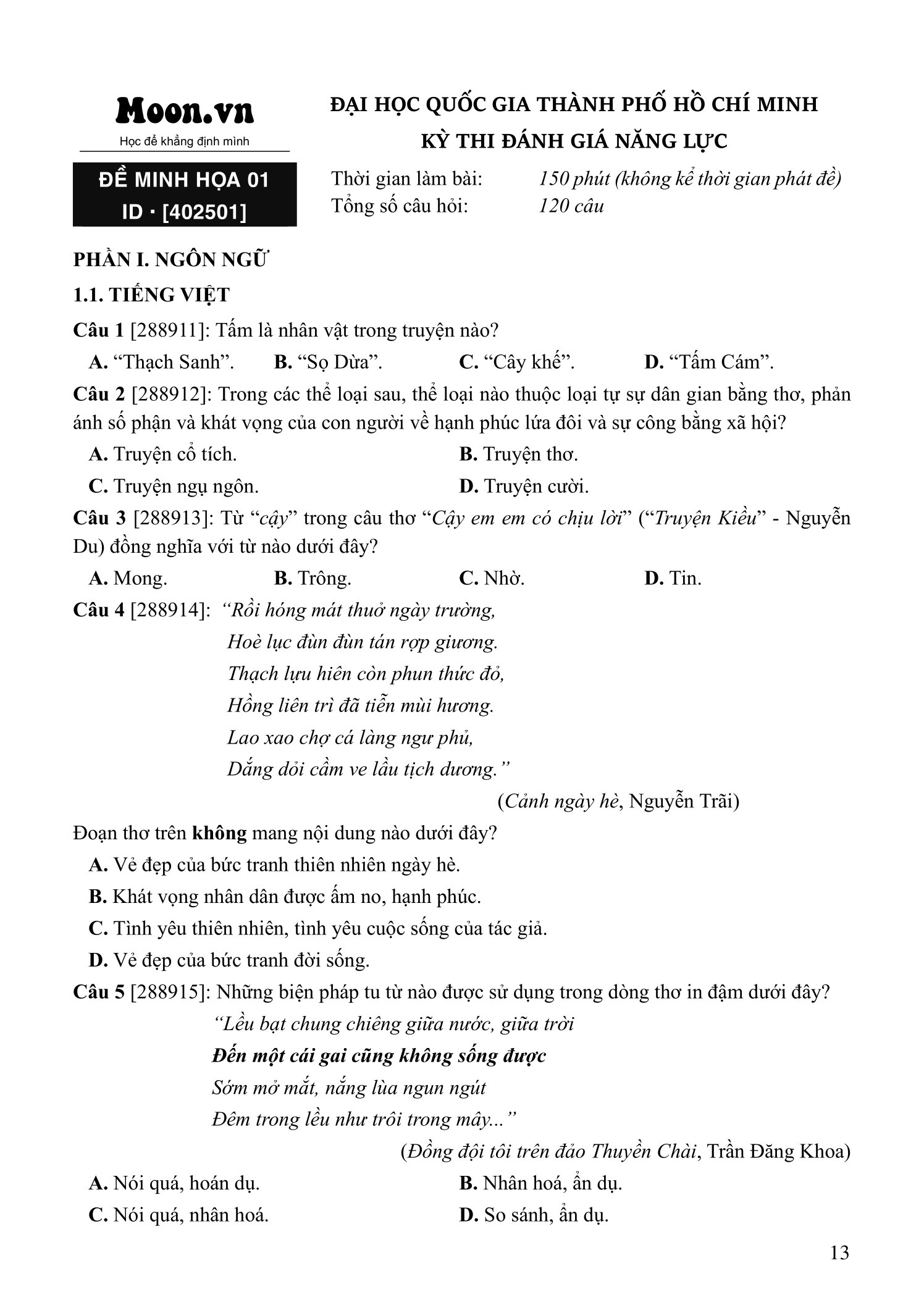 25 De Danh Gia Nang Luc Dai Hoc Quoc Gia Tp. Ho Chi Minh