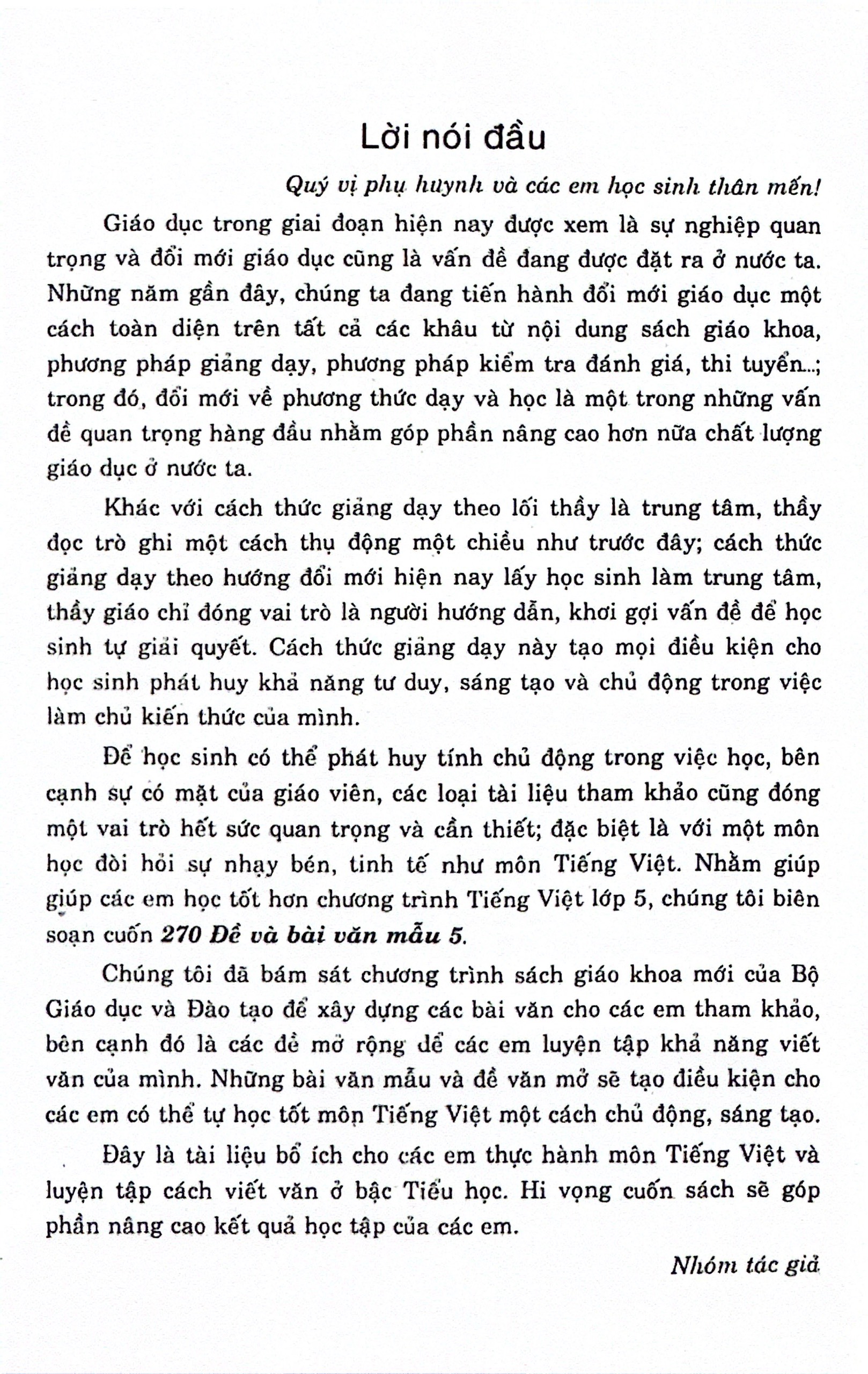 270 đề và bài văn mẫu 5 (theo chương trình gdpt mới)