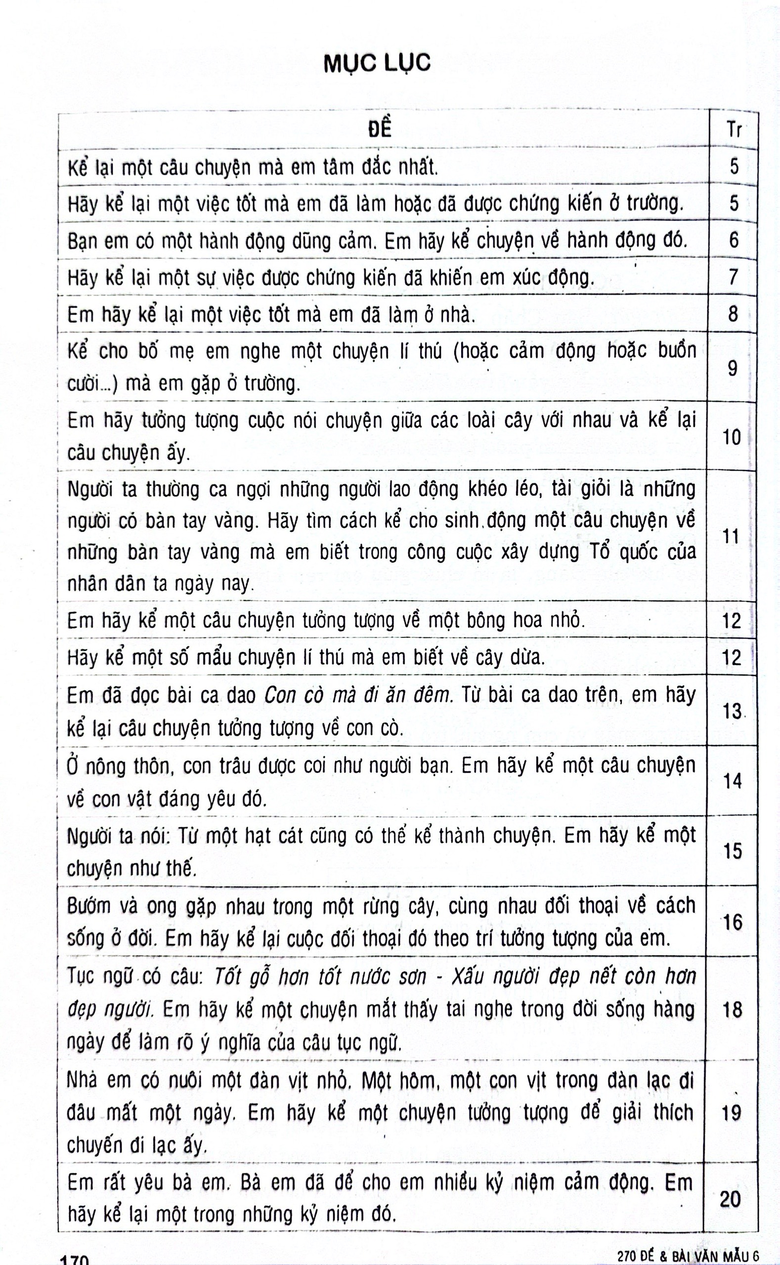 270 đề và bài văn mẫu lớp 6 (theo chương trình gdpt mới)