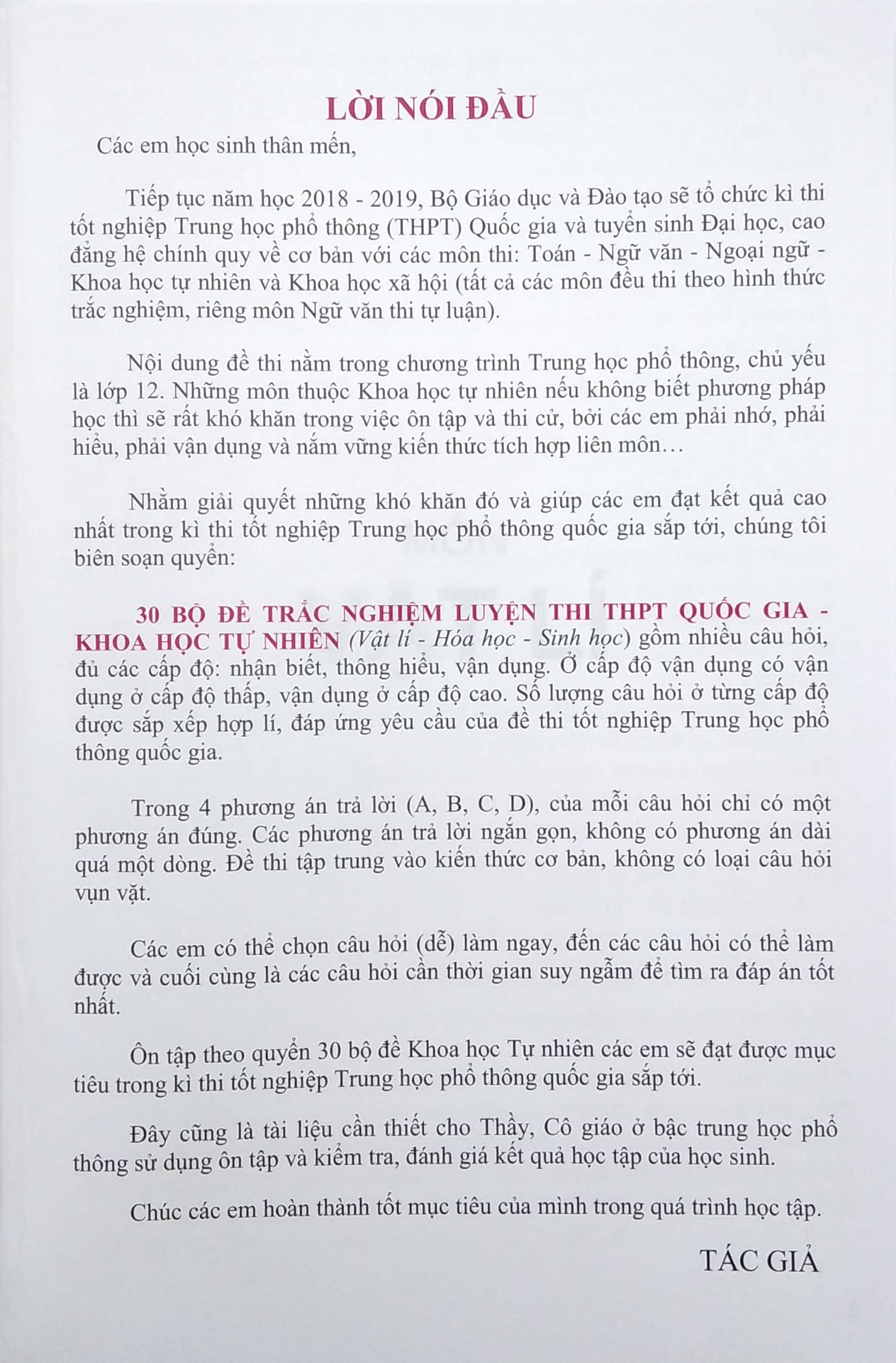 30 bộ đề trắc nghiệm - luyện thi thpt quốc gia 2022: - vật lí - hóa học - sinh học