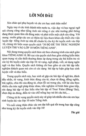 30 bộ đề trắc nghiệm luyện thi vào lớp 10 - môn tiếng anh