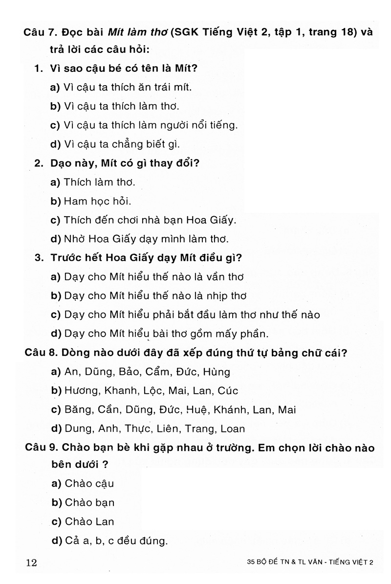 35 bộ đề văn - tiếng việt 2 (trắc nghiệm&tự luận)
