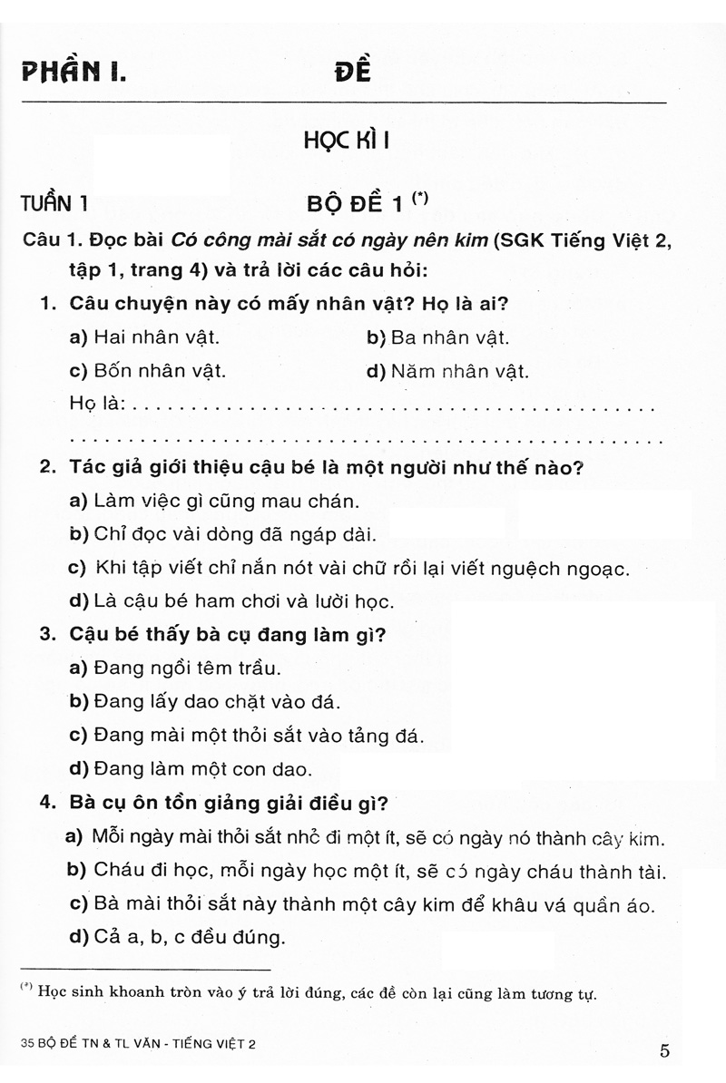 35 bộ đề văn - tiếng việt 2 (trắc nghiệm&tự luận)