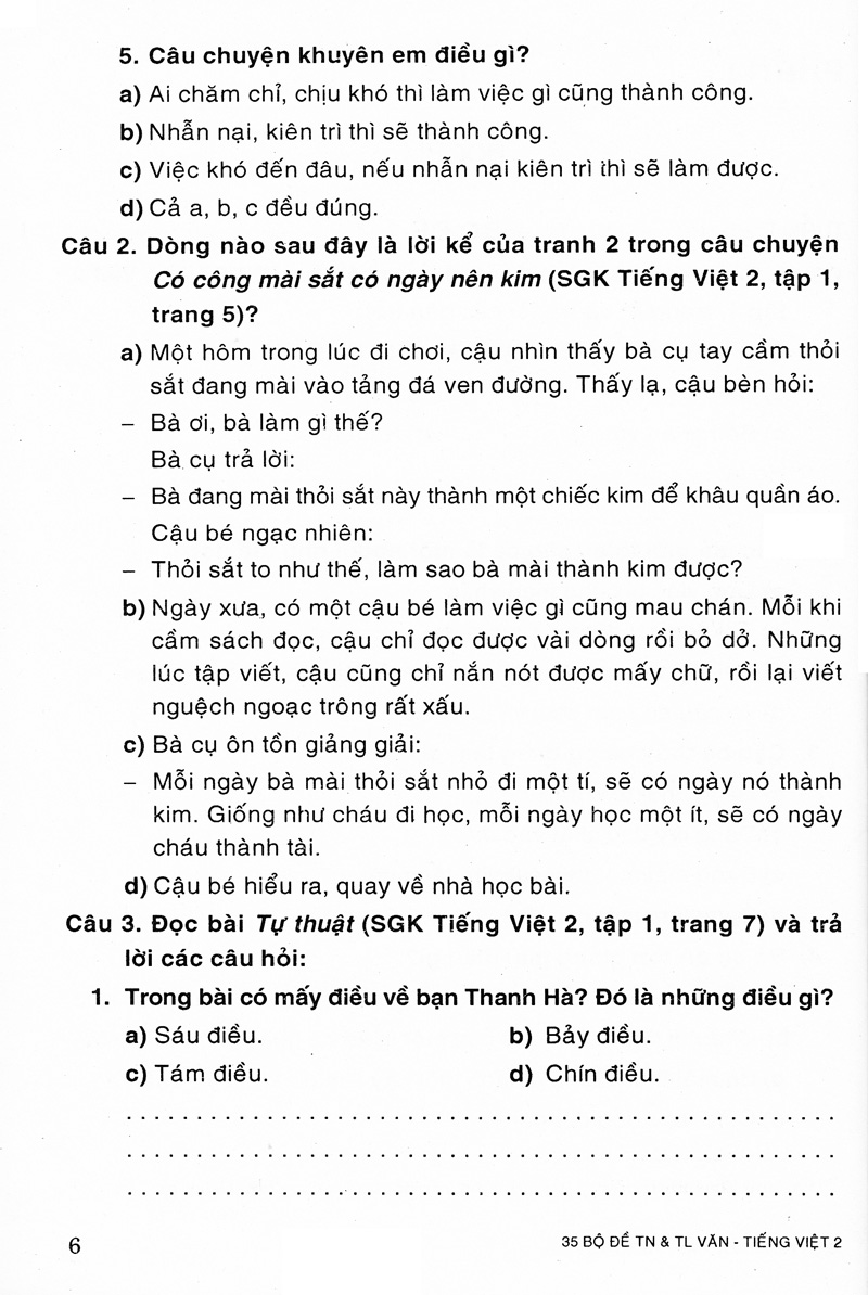 35 bộ đề văn - tiếng việt 2 (trắc nghiệm&tự luận)
