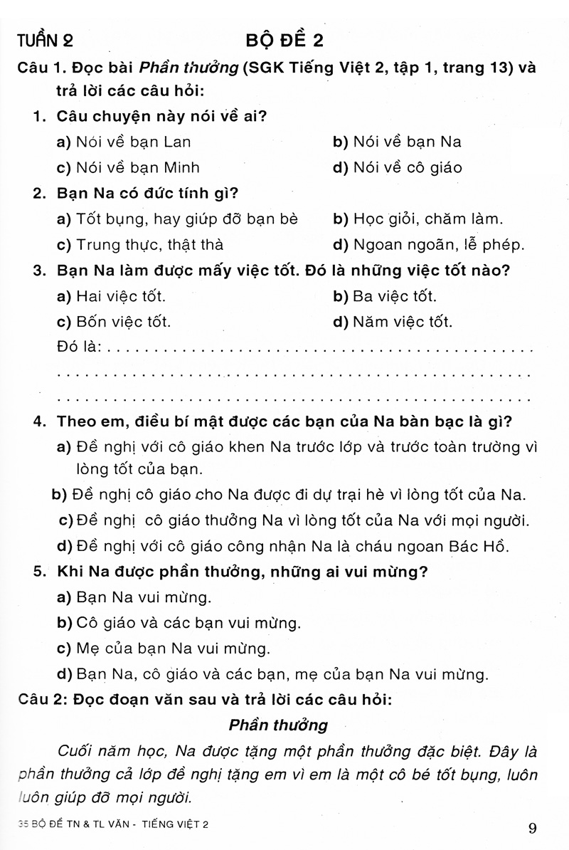 35 bộ đề văn - tiếng việt 2 (trắc nghiệm&tự luận)