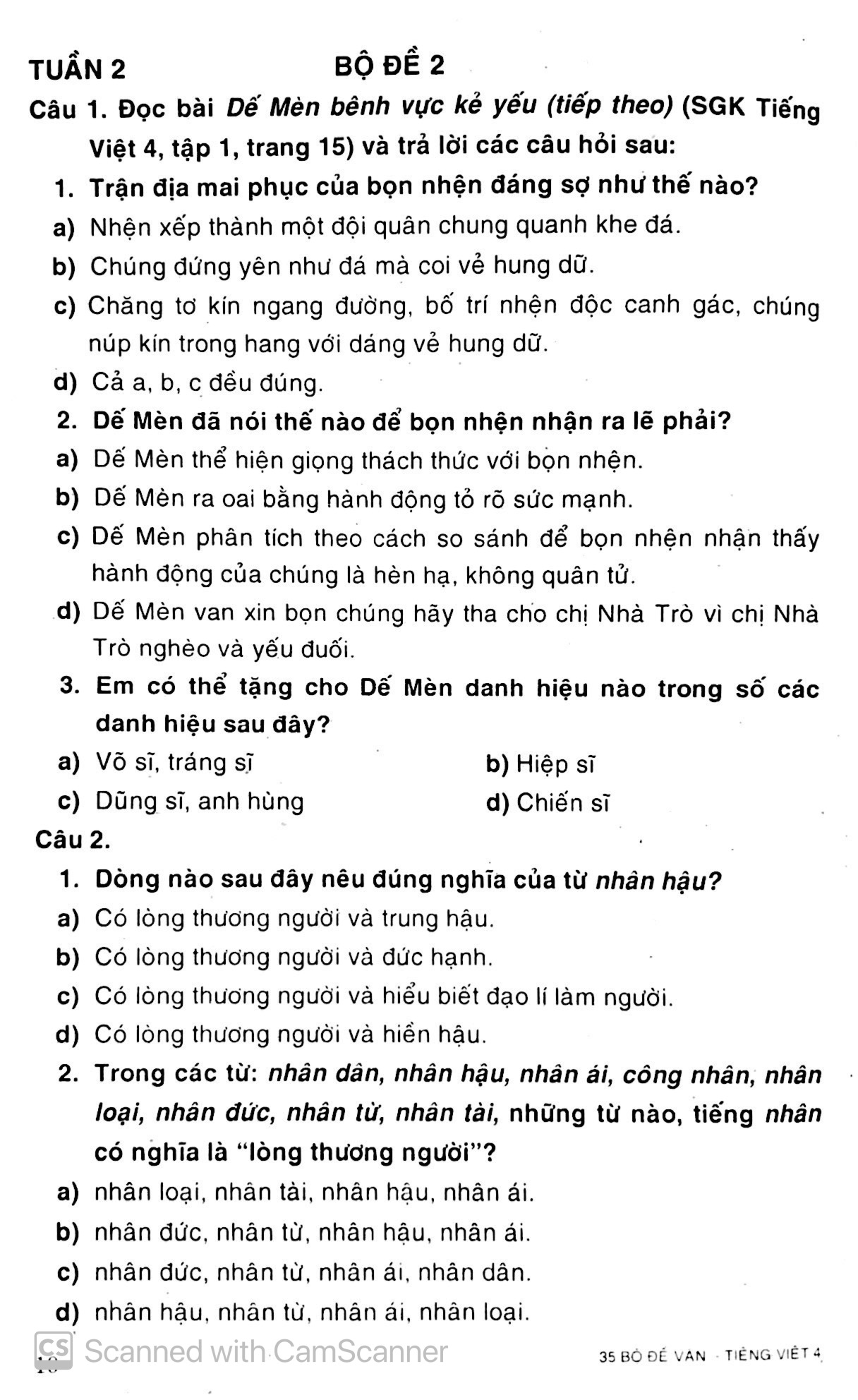 35 bộ đề văn - tiếng việt 4 (trắc nghiệm tự luận)