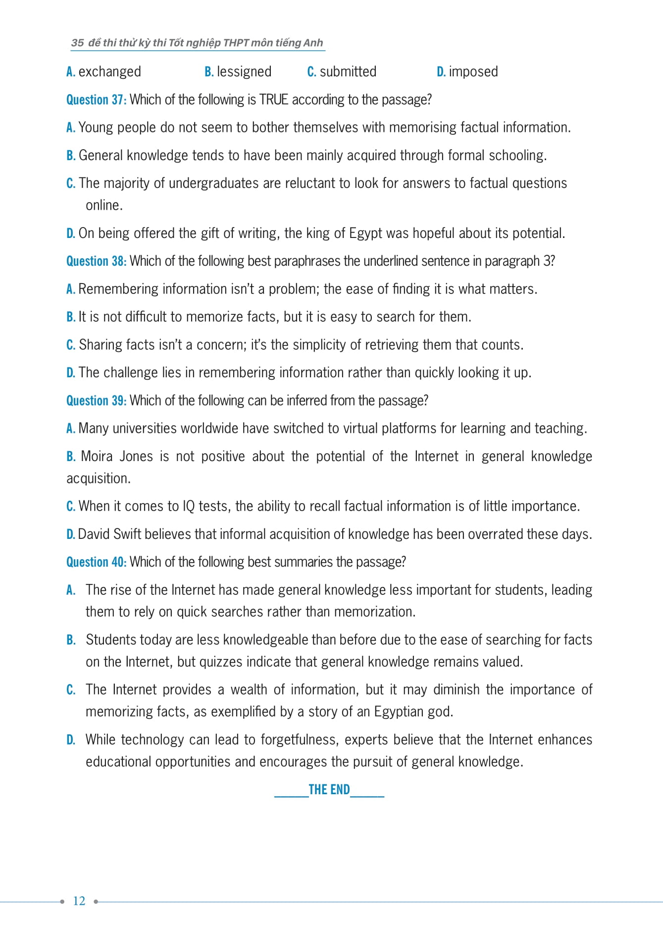 35 đề thi thử kỳ thi tốt nghiệp thpt - môn tiếng anh