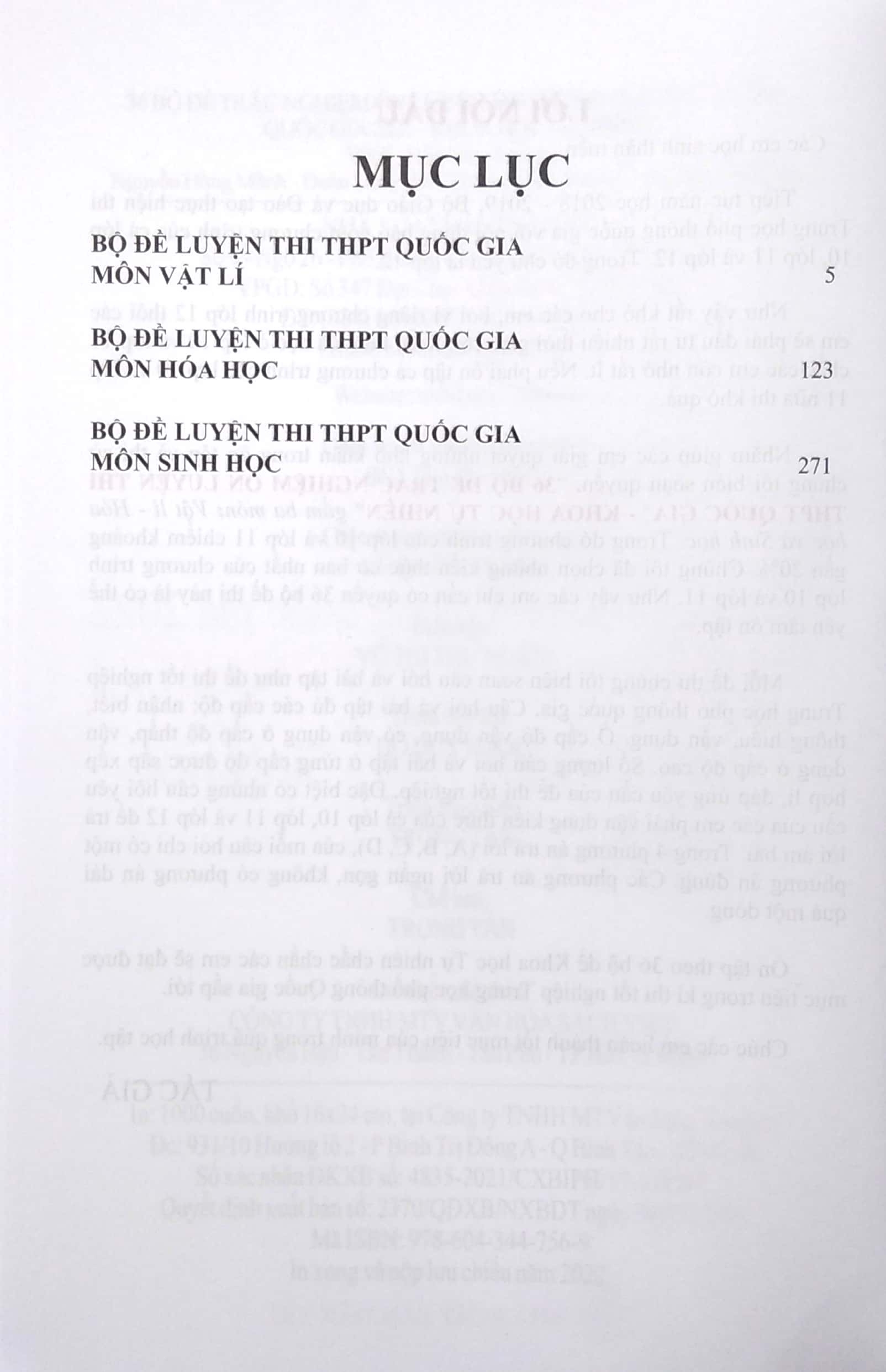 36 bộ đề trắc nghiệm - ôn thi thpt quốc gia 2022: vật lí - hóa học - sinh học